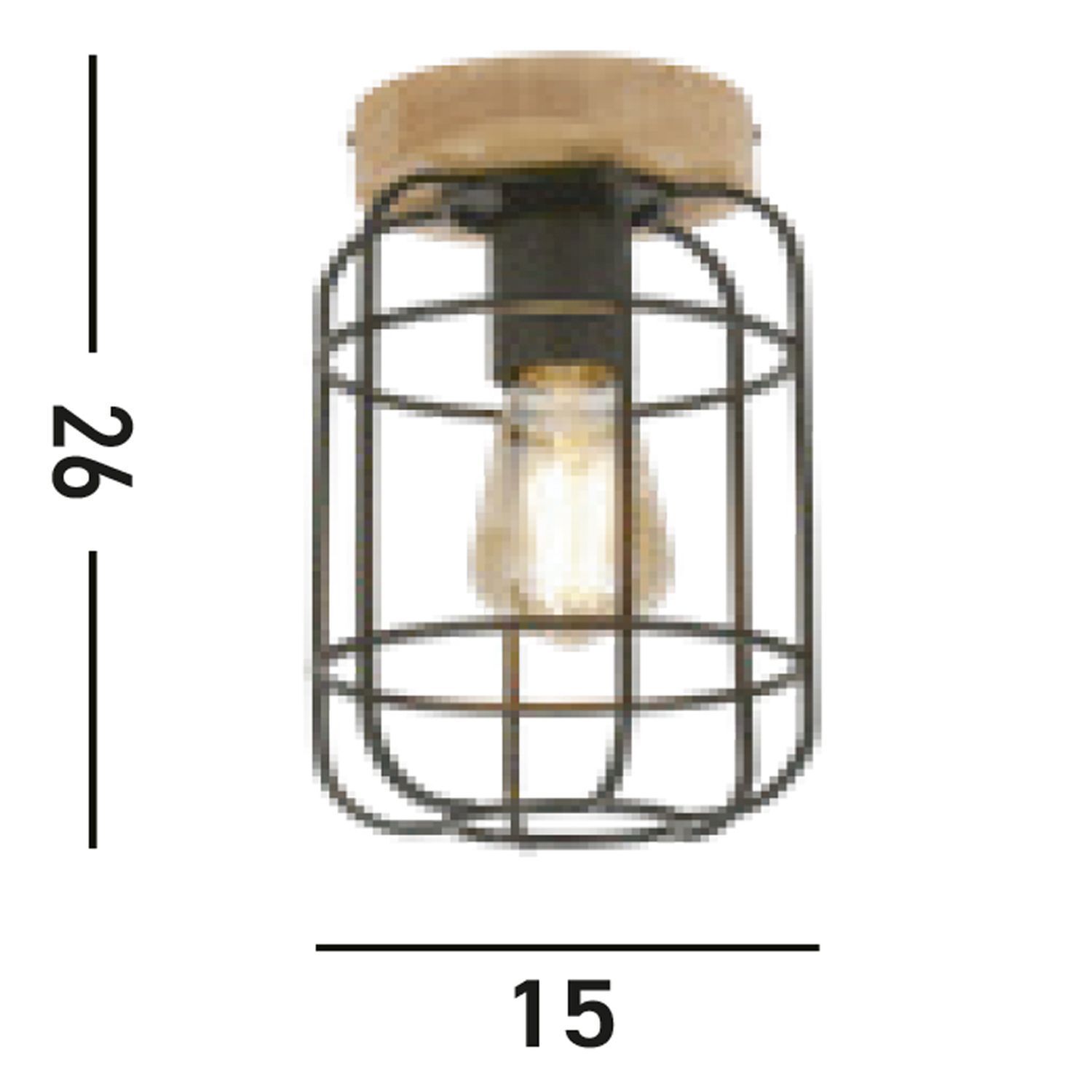 Deckenlampe E27 Holz Metall Draht B:15 cm Industrial