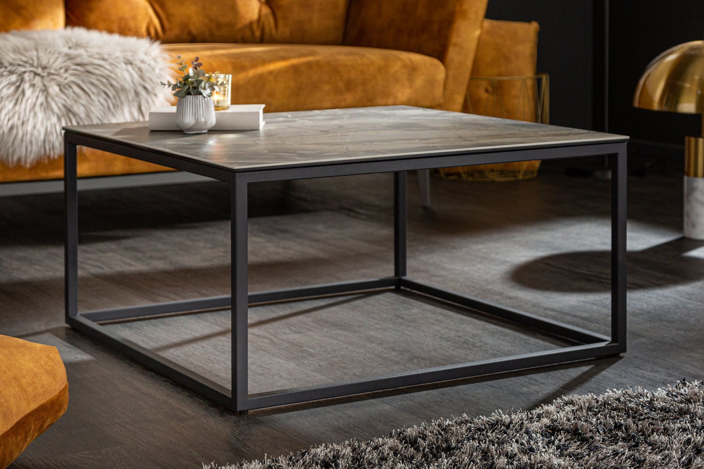 Couchtisch Keramik in Marmor Optik Schwarz 75x75cm (LxBxH)