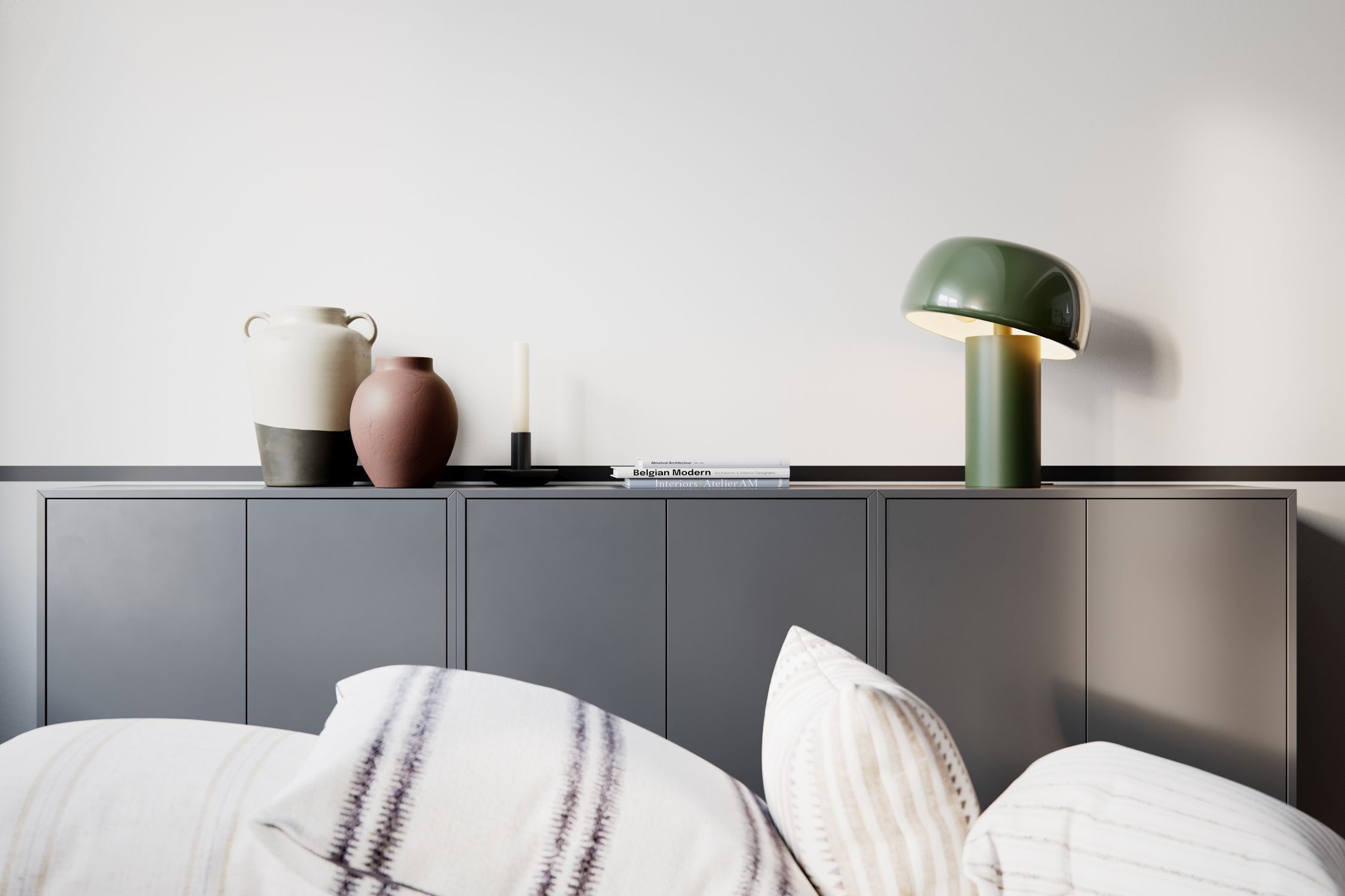 Sideboard, Schrank, Vase, Lampe, Dekoration