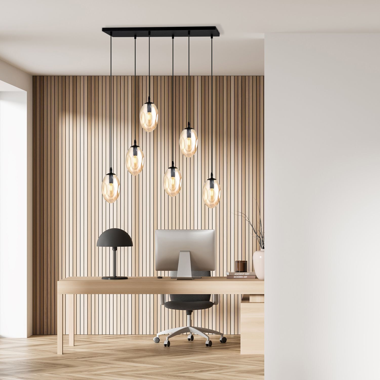 Große Hängeleuchte Glas 6x E14 70 cm länglich CARLU