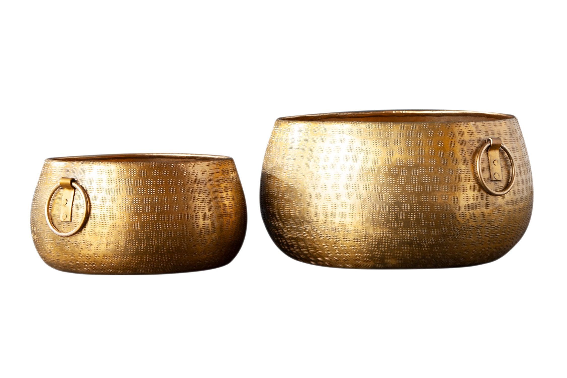 Übertopf 2er Set Metall in Gold Handarbeit Hammerschlag Bronze, Schüssel