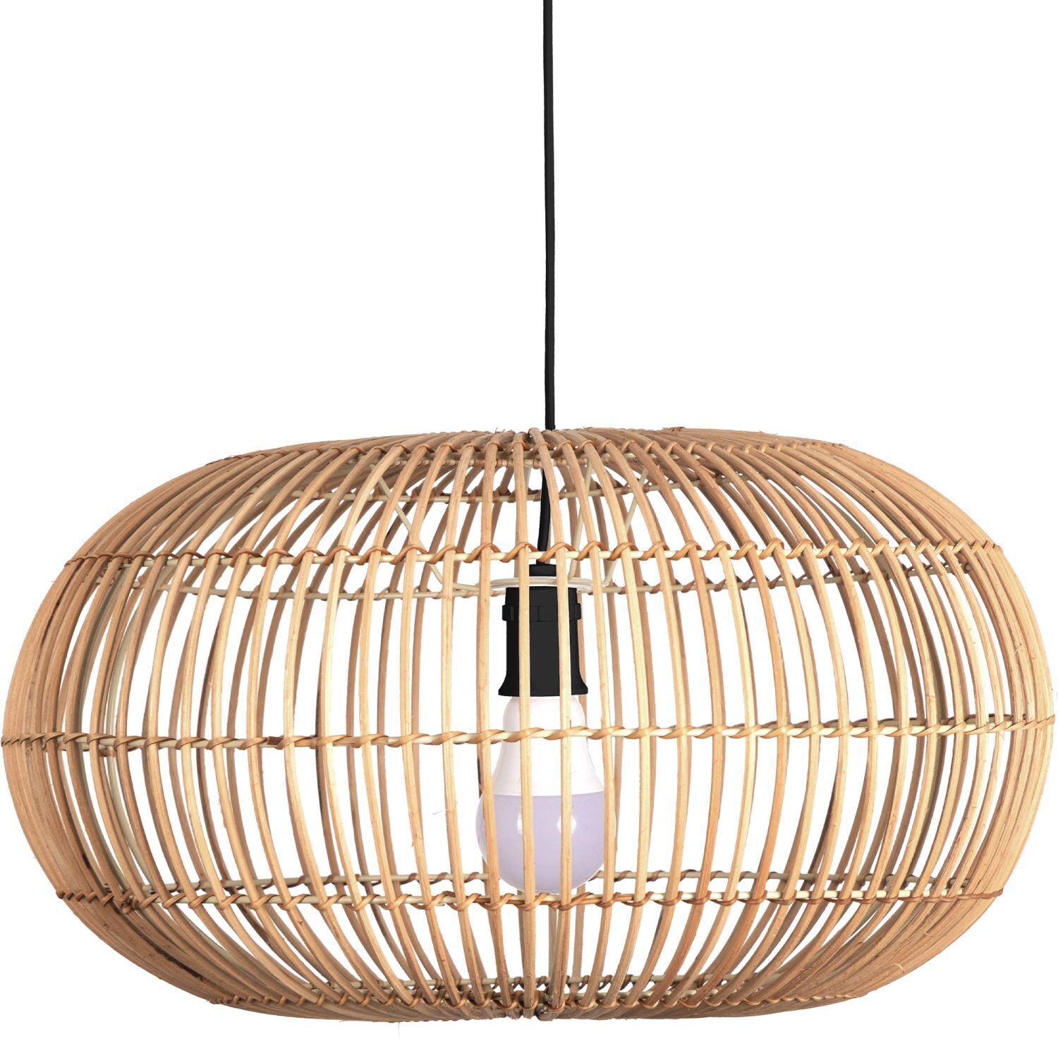 Pendelleuchte Korb Bambus D: 48 cm E27 Ø 48 cm Schwarz Natur