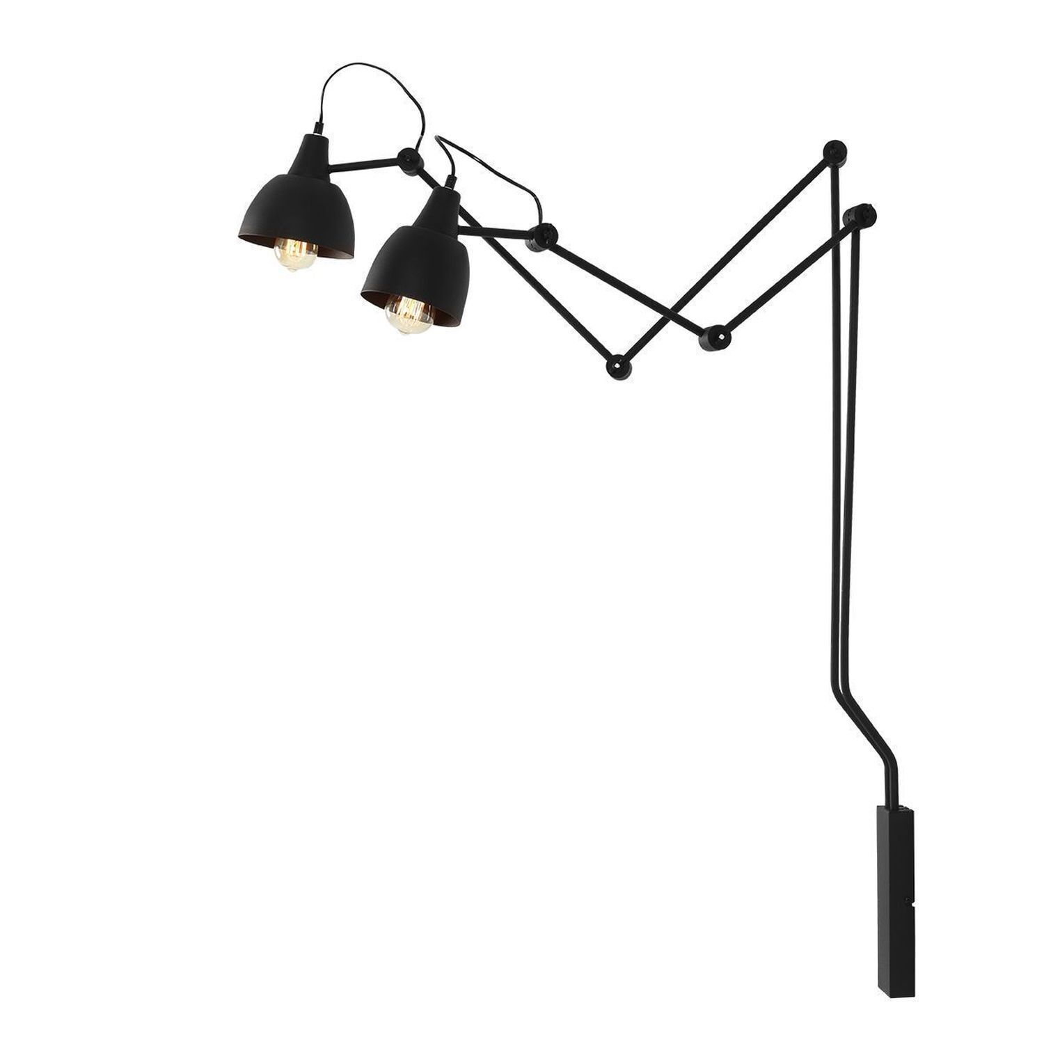 Bewegliche Wandlampe Schwarz Metall T:90 cm 2-flammig