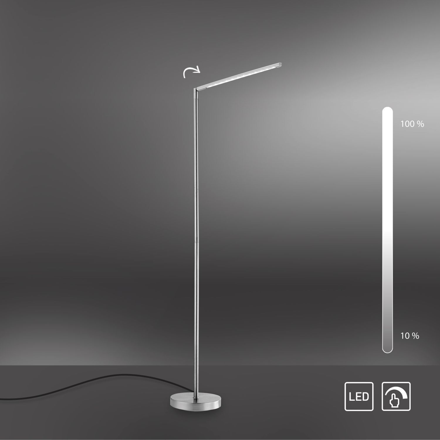 Schwenkbare LED Stehlampe in Stahl 3000 K dimmbar Lampe