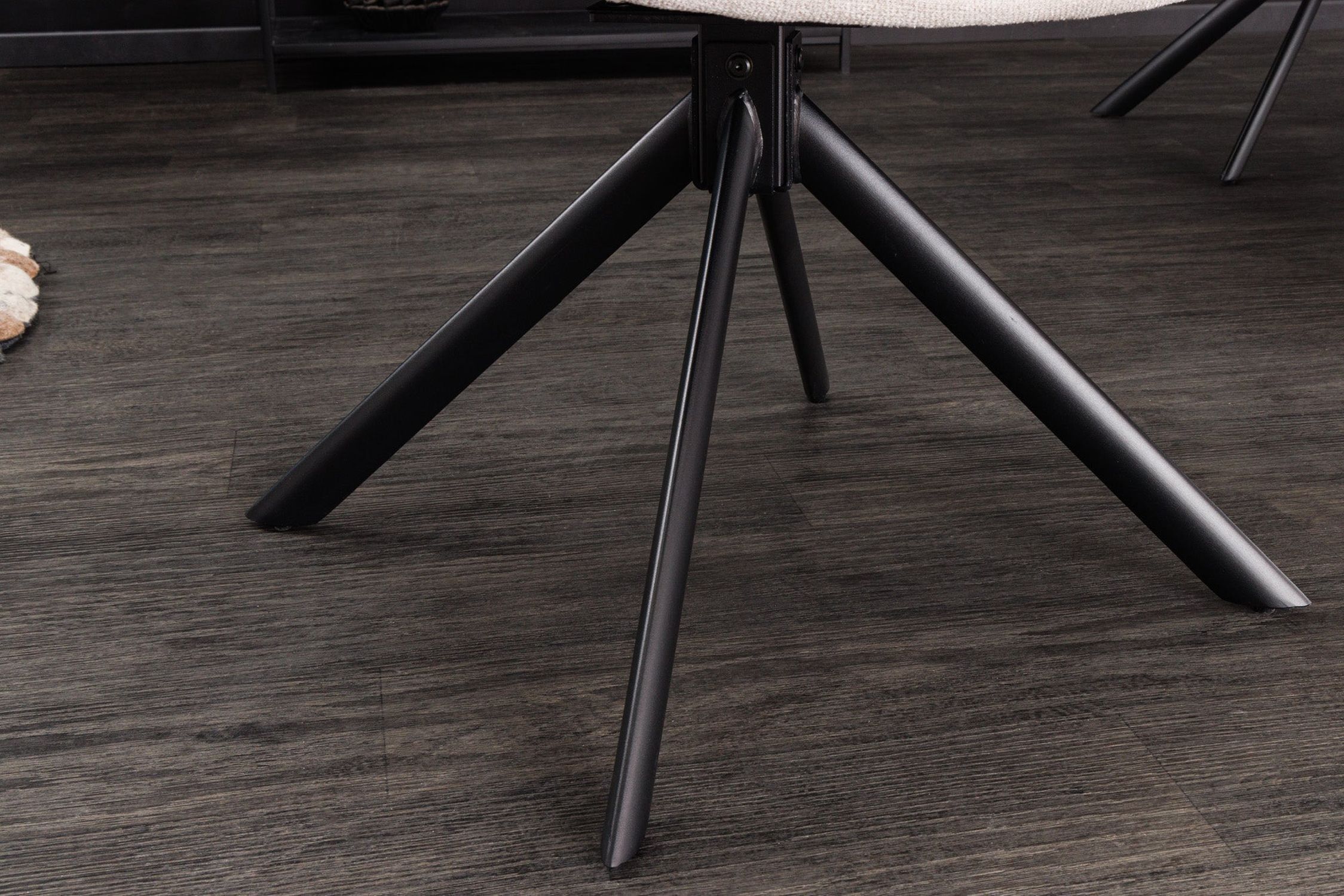 Bürostuhl ohne Rollen Creme Beige Schwarz Stoff Metall Retro Moebel, Stativ