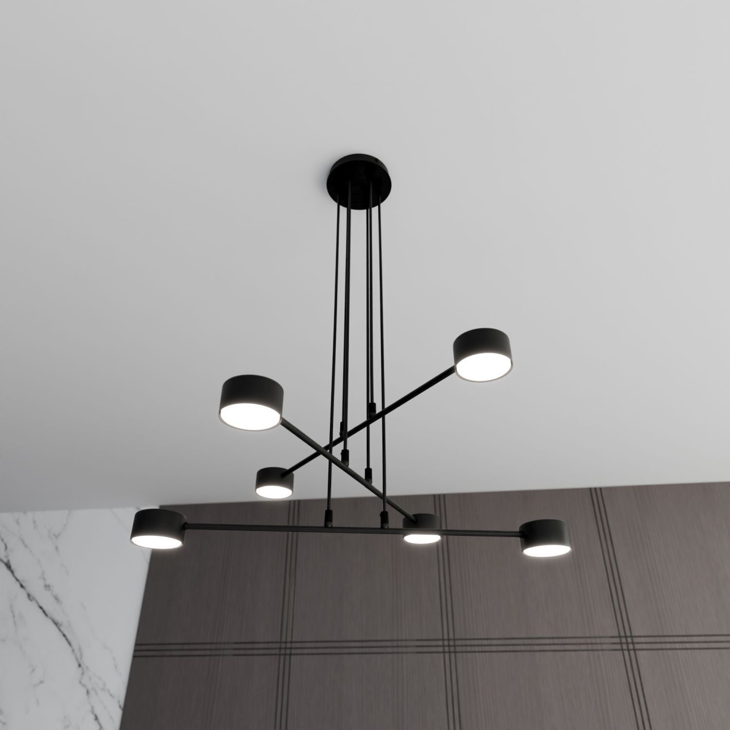 Pendelleuchte Schwarz Metall B: 70 cm verstellbar 6x GX53