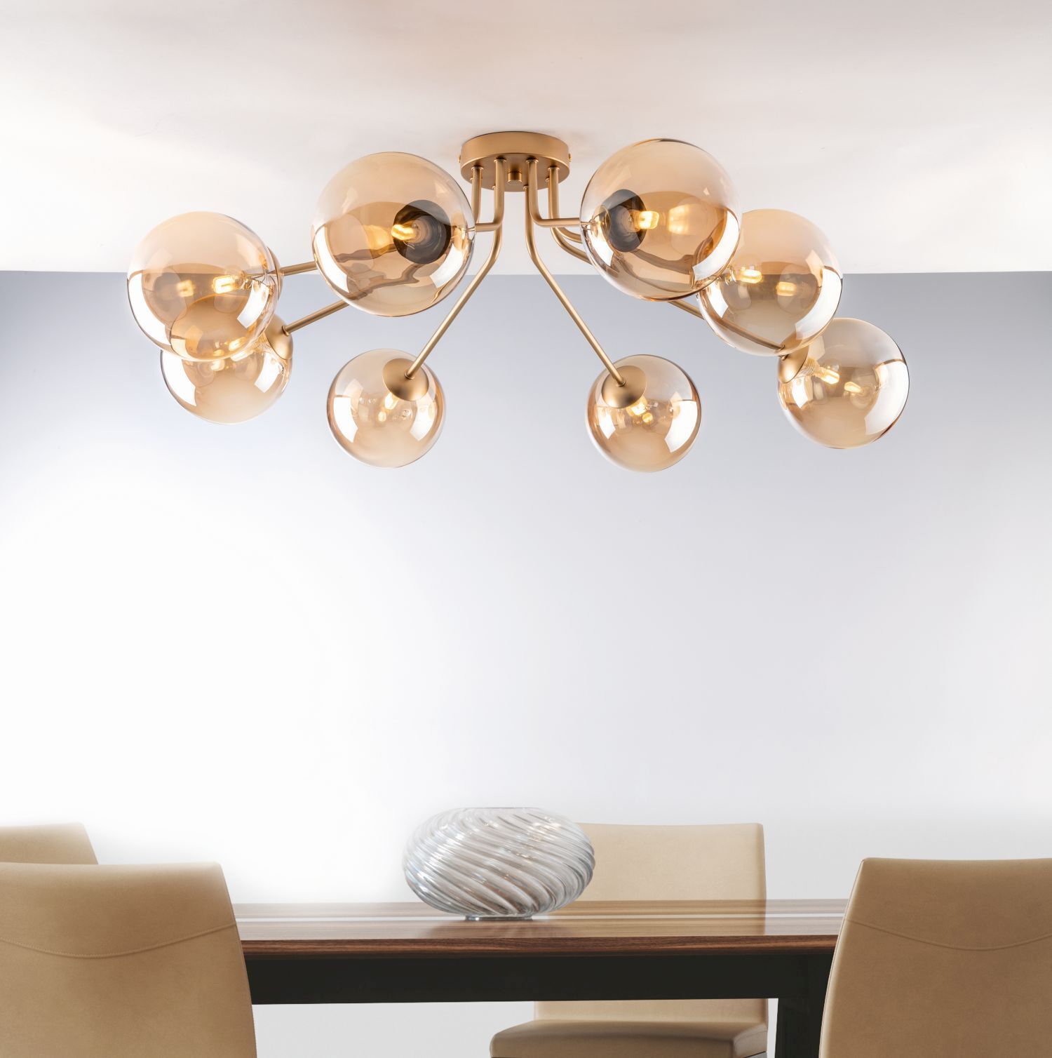 Deckenlampe Glas Metall Messing Champagner L:88 cm G9 Leuchter, Lampe