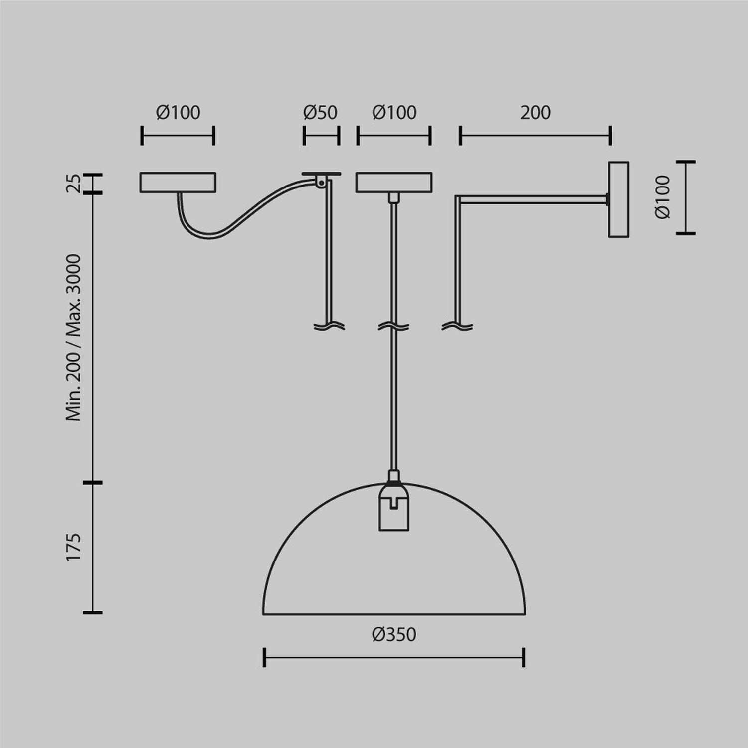 Hängeleuchte Metall E27 D: 35 cm rund H: max. 320 cm