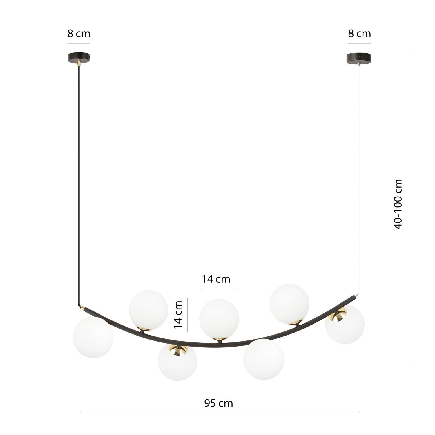 Hängeleuchte Schwarz Weiß Gold B: 95 cm 7x E14 Metall Glas