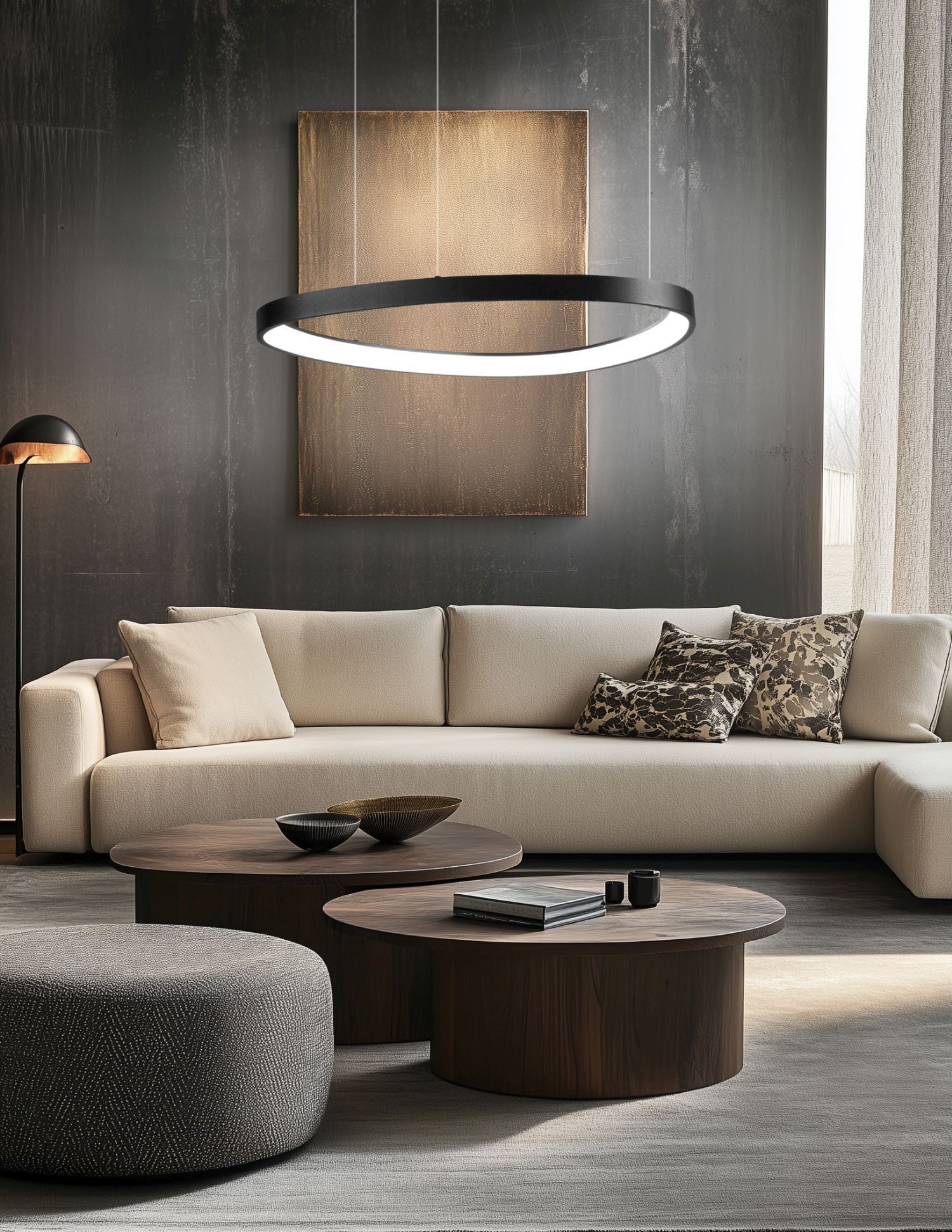 LED Hängelampe Schwarz Ring B:65 cm 3000/4000/6500 K Sofa, Wohnzimmer, Sofadecke, Beige, Kaffeetisch