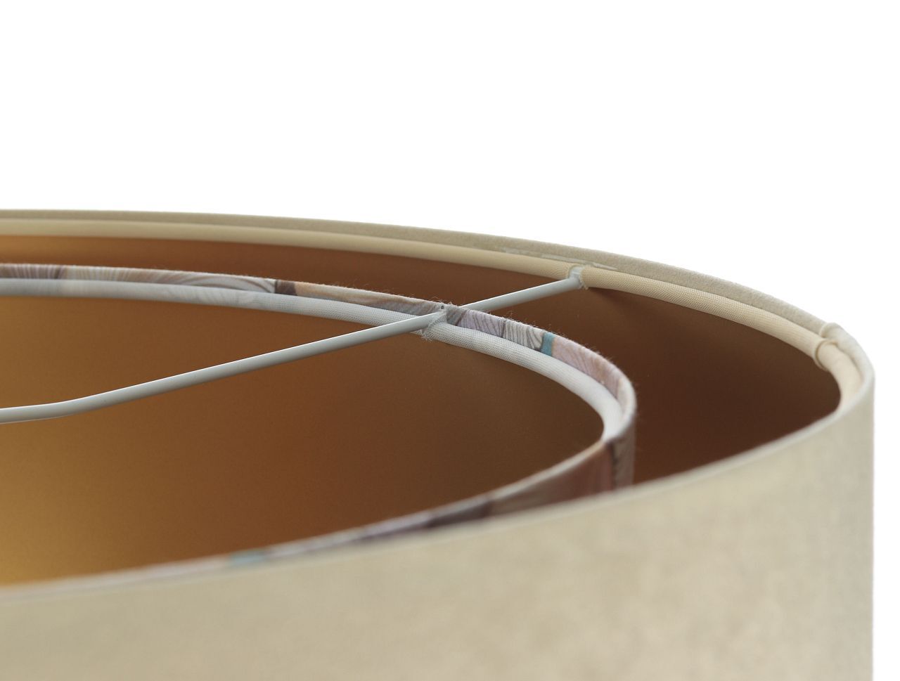 Pendelleuchte rund D: 50 cm E27 Stoff in Beige Creme Gold