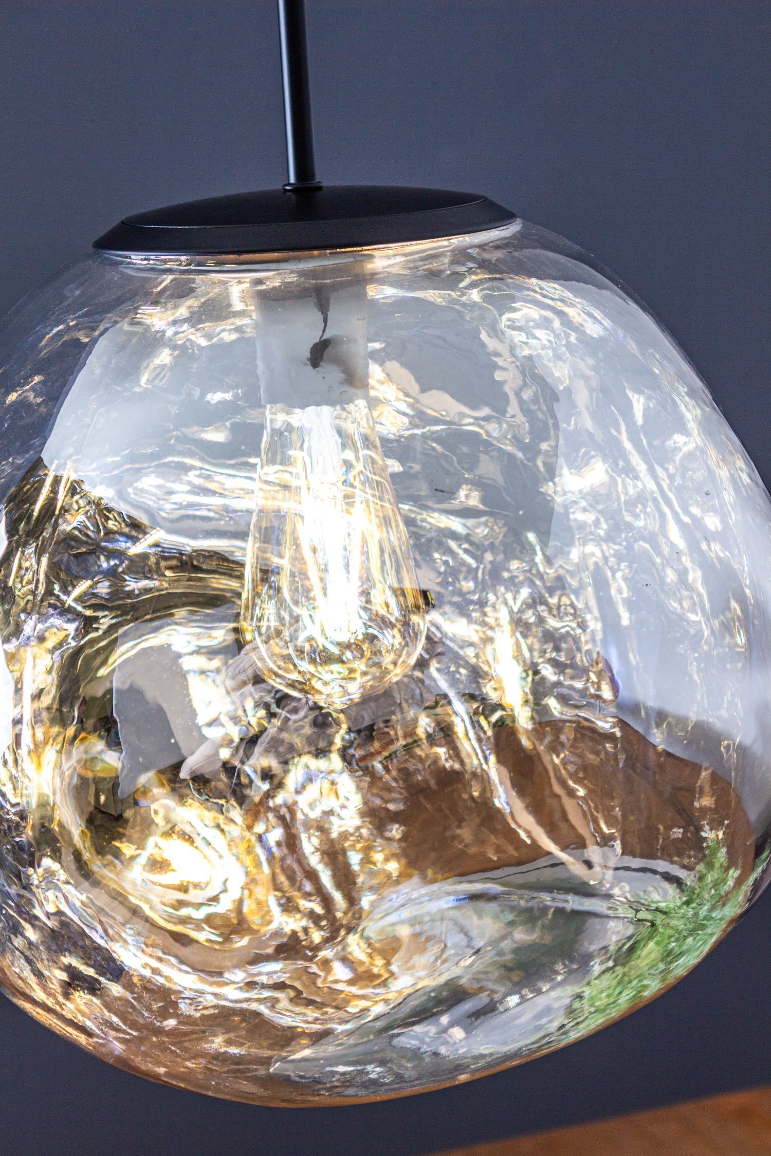 Runde Hängelampe Glas in Silber E27 Ø36 cm Modern