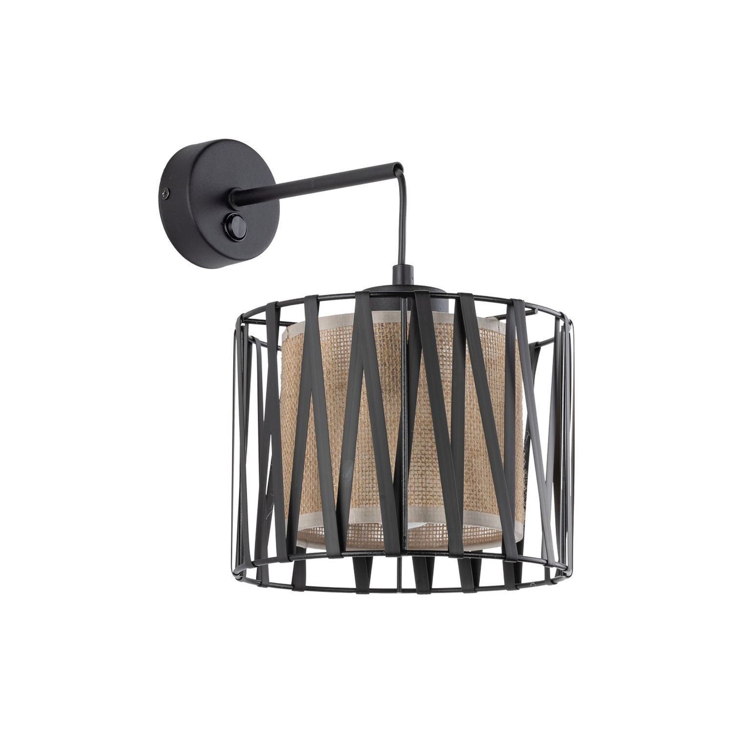 Wandlampe E27 Metall Jute H: 35 cm in Schwarz Braun MINA