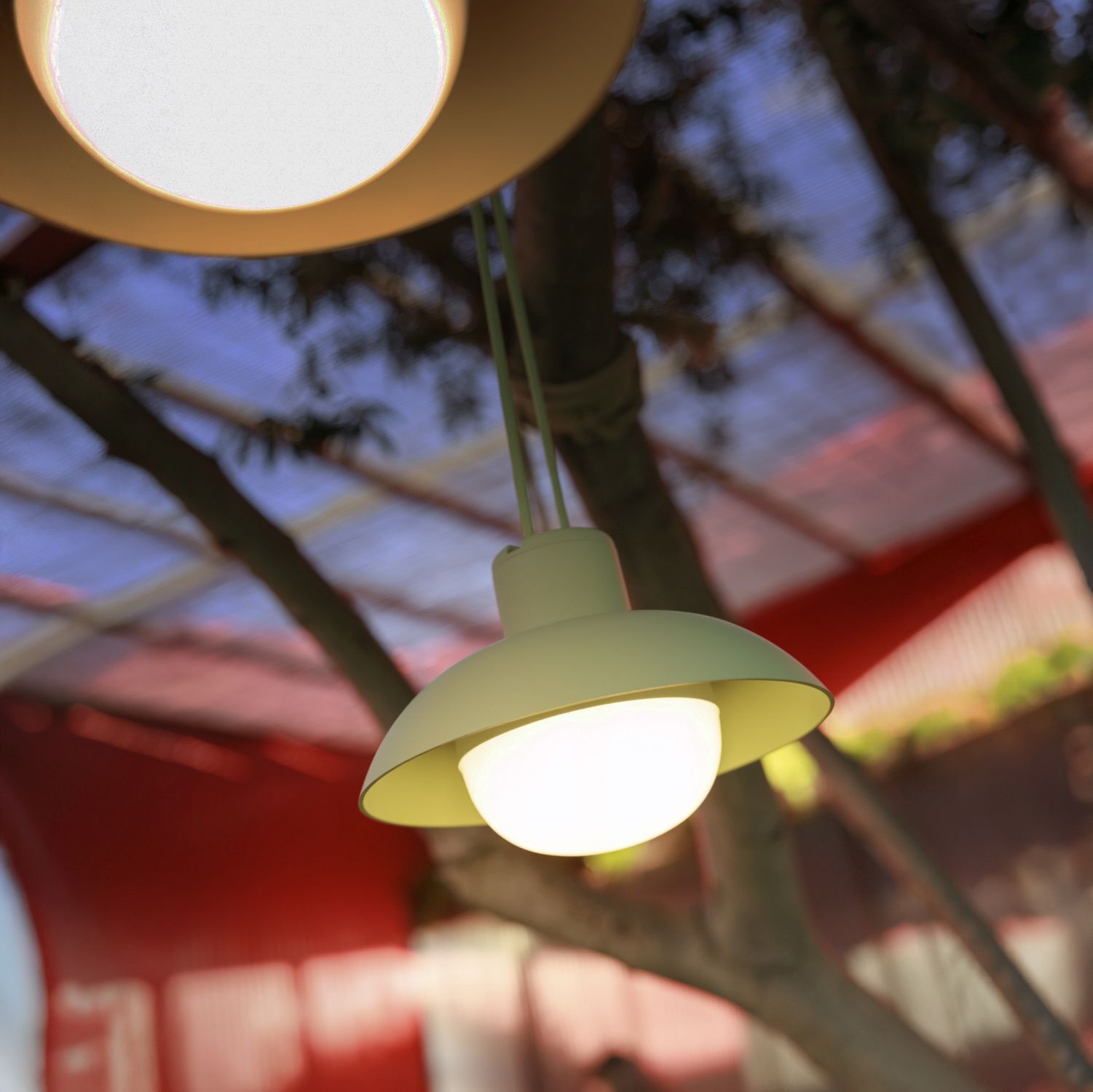 LED Akku Hängelampe dimmbar Grün IP54 3000 K Ø20 cm außenbeleuchtung, hängende lampe, pendellampe, weiße schirm, gartenbeleuchtung