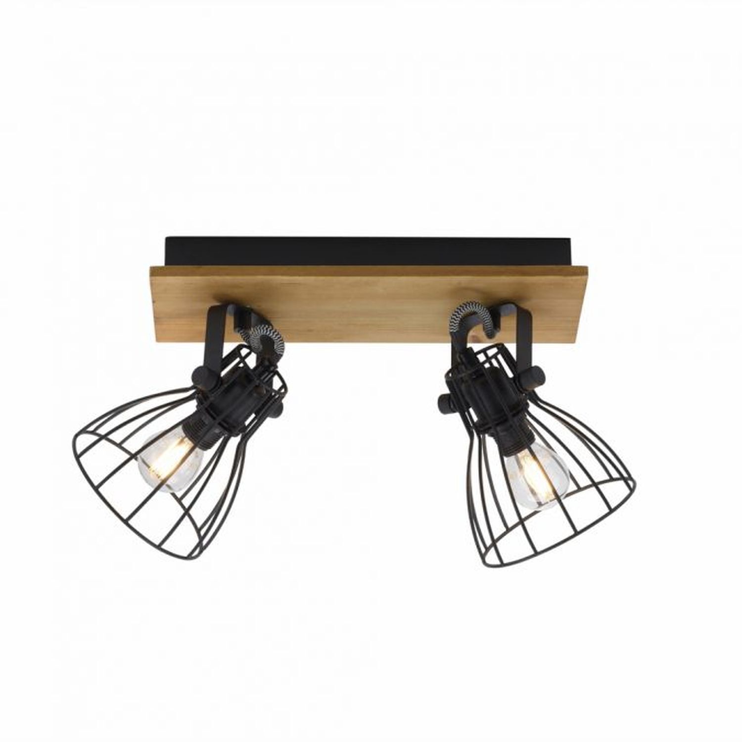 Deckenspot Holz Metall Draht 2-flammig E14 verstellbar Leuchte, Deckenleuchte, Beleuchtung