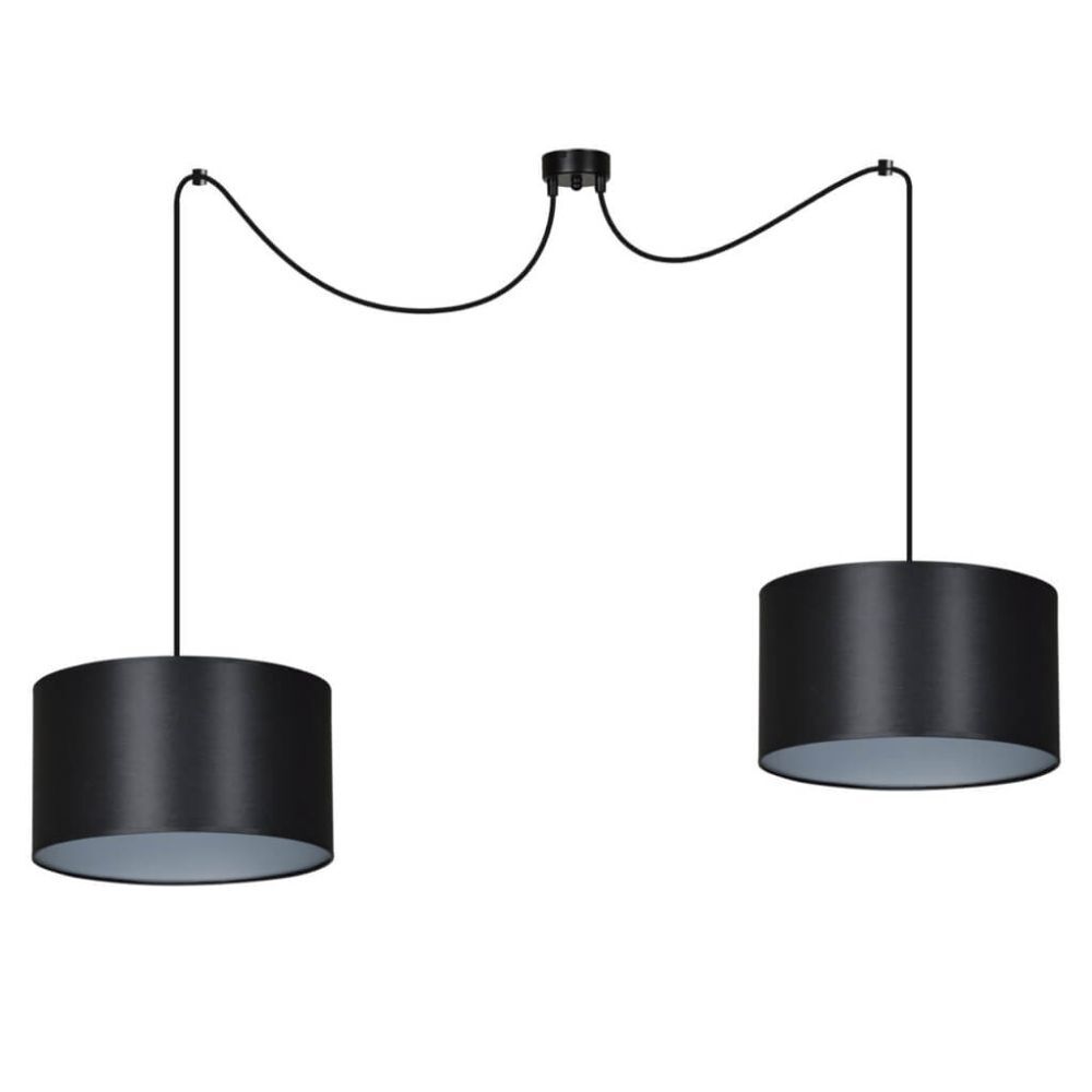 Hängeleuchte verstellbar Schwarz Silber Stoff Modern
