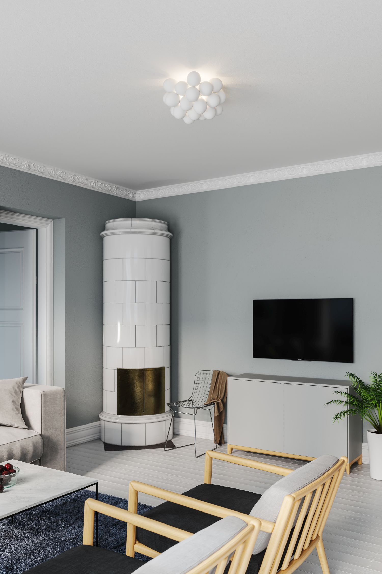 Deckenlampe Weiß matt B: 30 cm 3-flammig G9 Metall Glas Wohnzimmer, Innenarchitektur, Bildschirm, Computer-Hardware, Überwachen