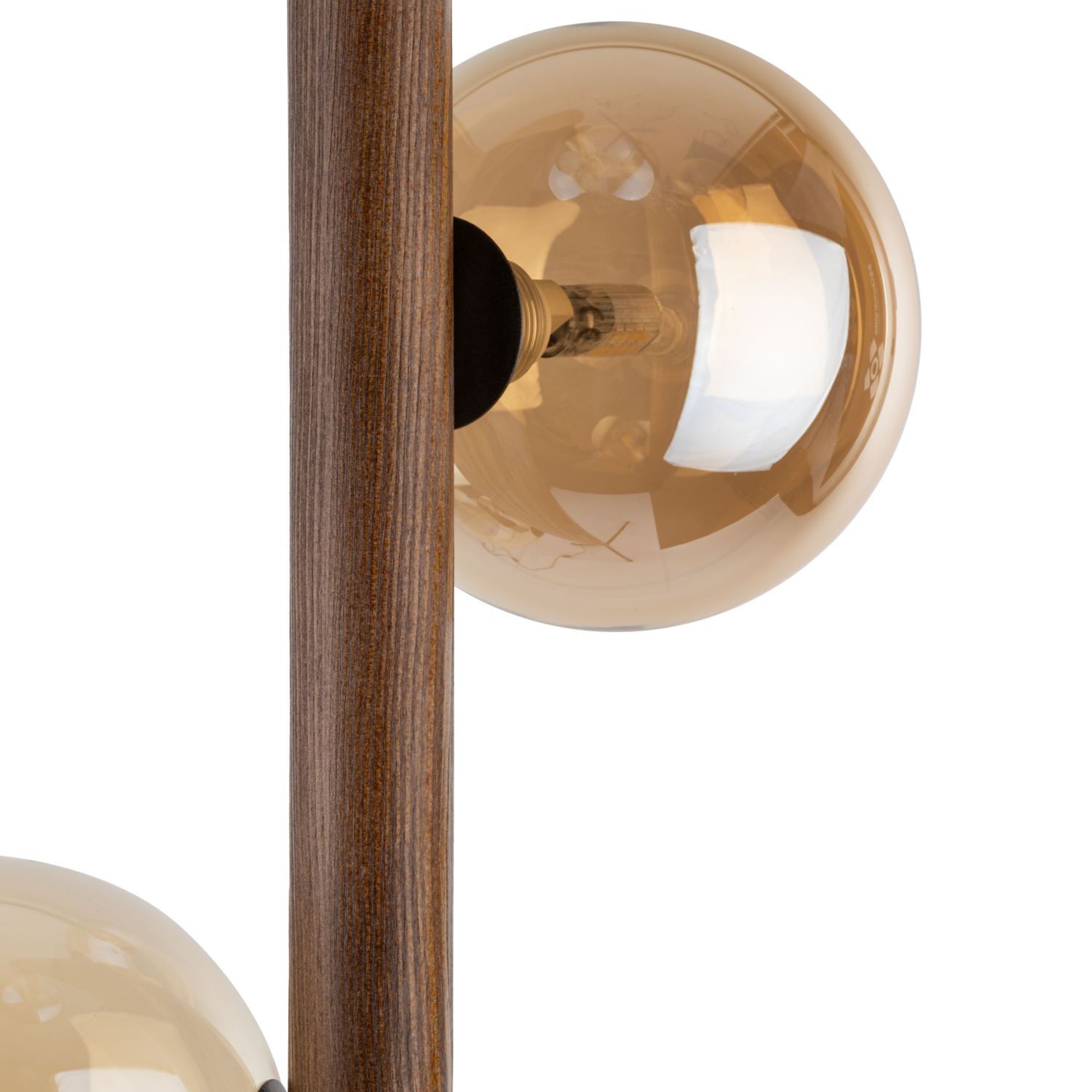 Stehleuchte Braun Holz 150 cm G9 elegant Tripod Glas lampe, Holz, Holzstange, Glaskugel, Glühbirne