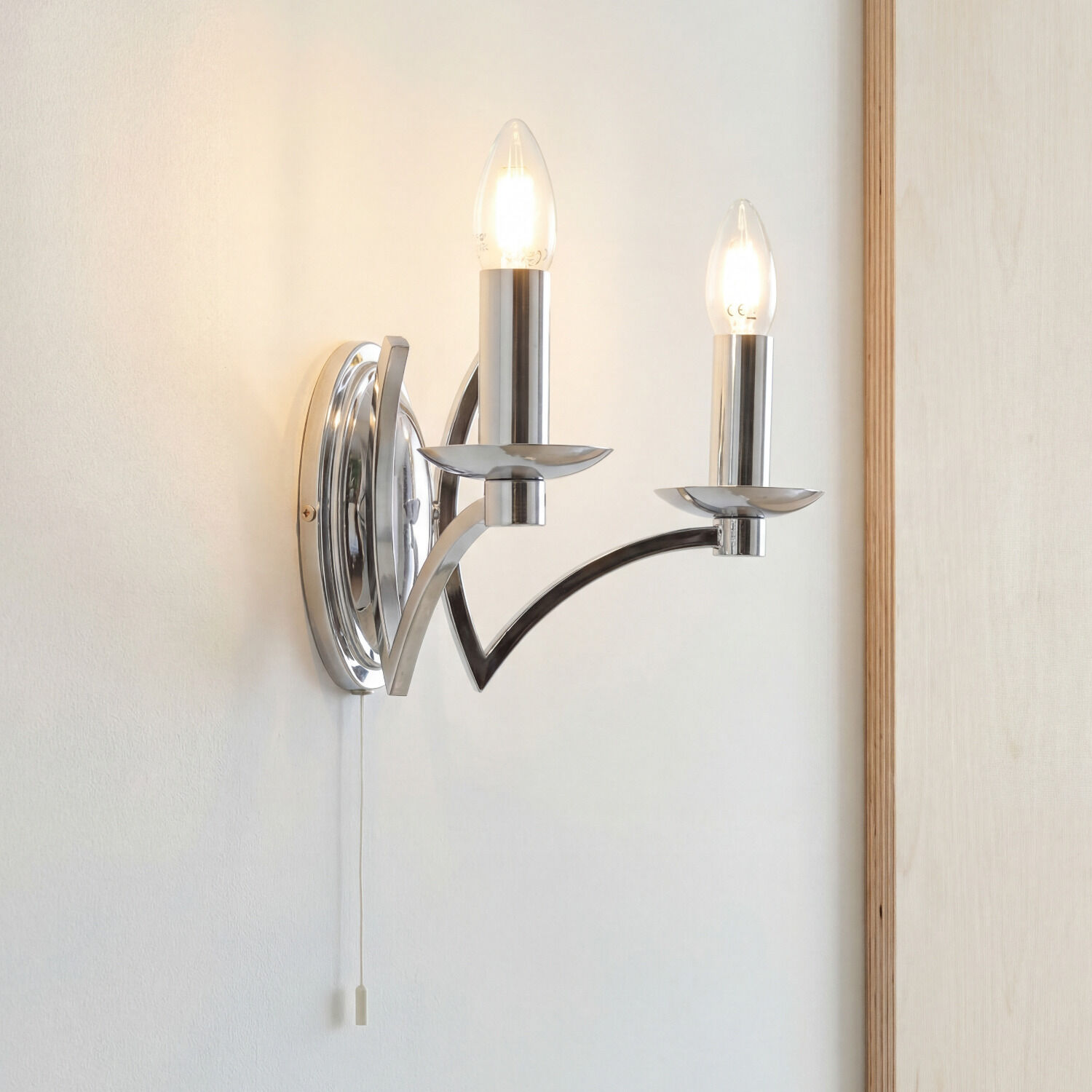 Wandlampe mit Schalter Chrom 2-flammig E14 B: 32,5 cm