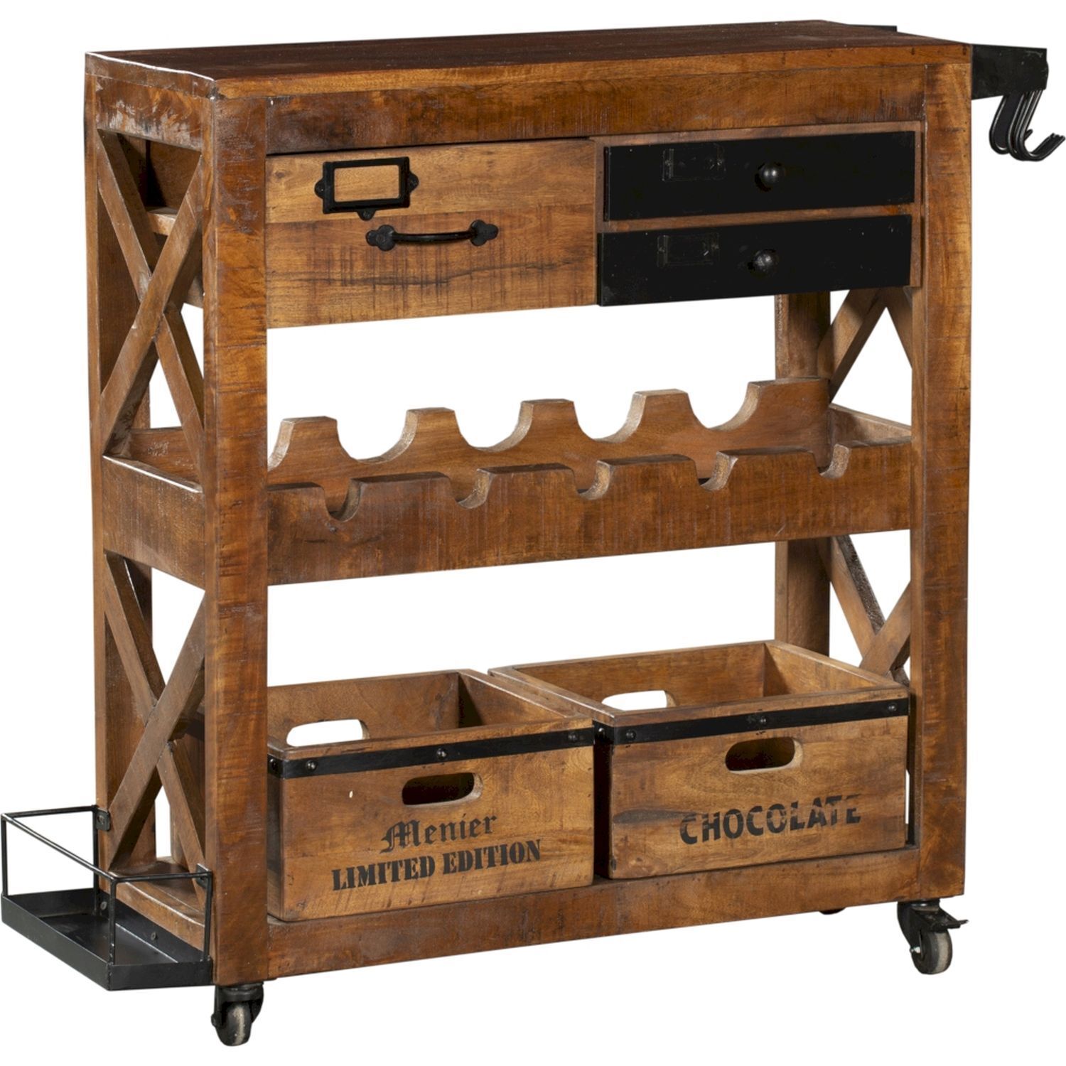 Barschrank mit Rollen Mangoholz Stahl B: 100 cm Industrial Moebel, Kabinett, Schublade, Kiste, Tabelle