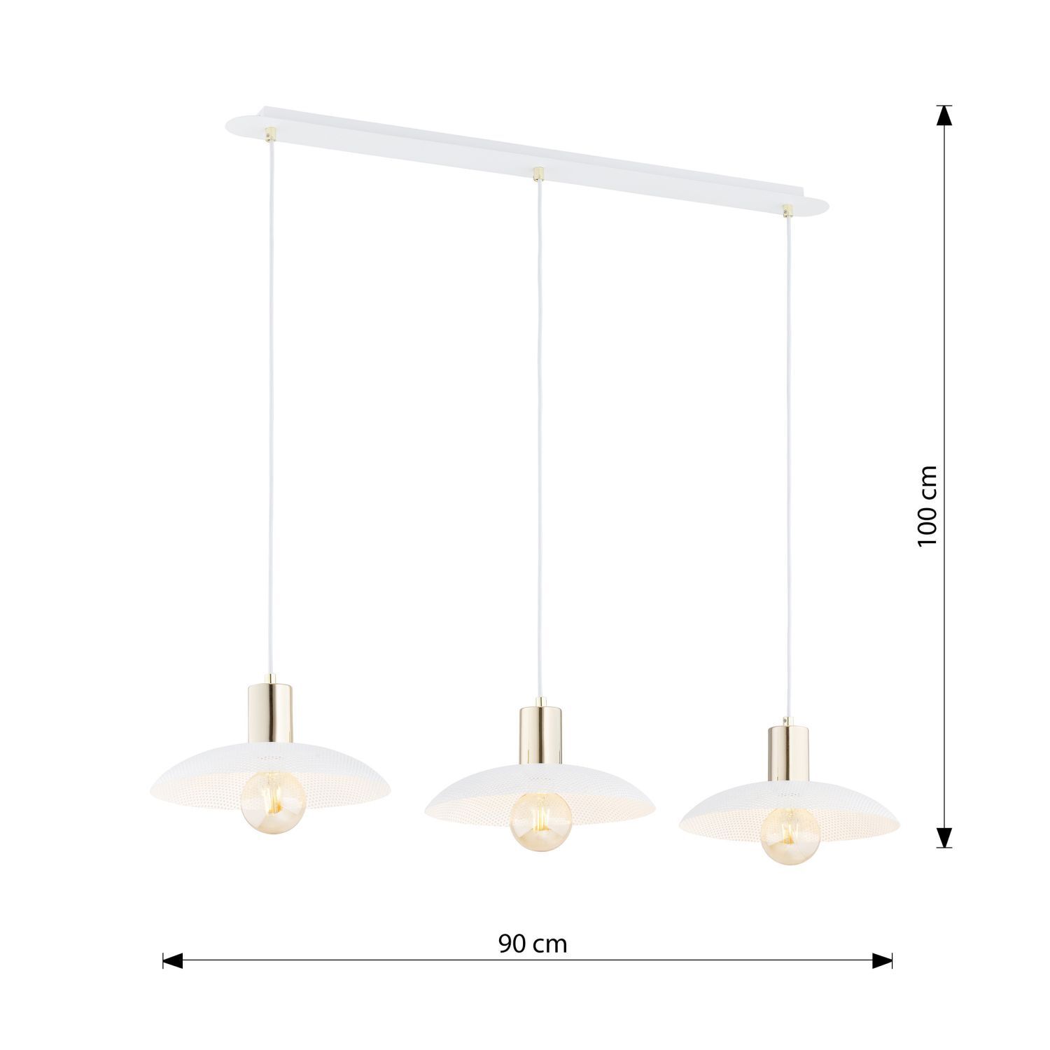 Pendelleuchte Metall L: 90 cm E27 Weiß Gold 3-flammig E27
