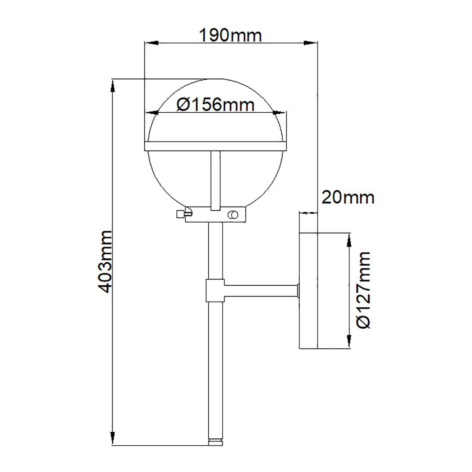 Badleuchte Wand Metall Glas IP44 H: 40,3 cm Kugel Schirm