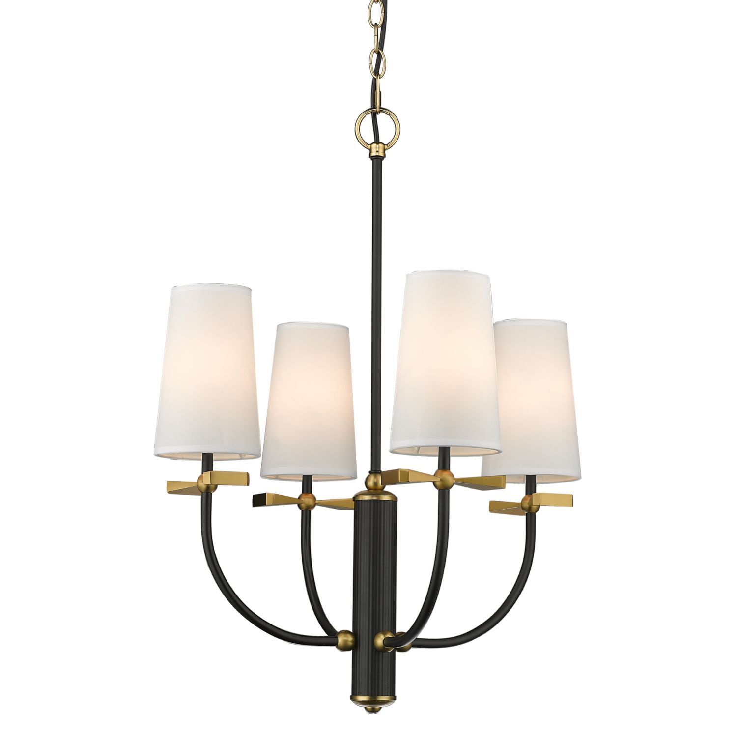 Kronleuchter Metall Stoff 53 cm breit in Schwarz Weiß Messing