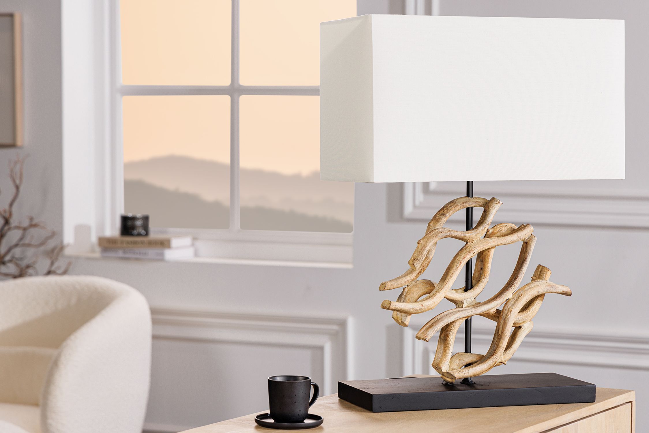Tischlampe Holz Stoff blendarm E27 H:57 cm Leselicht