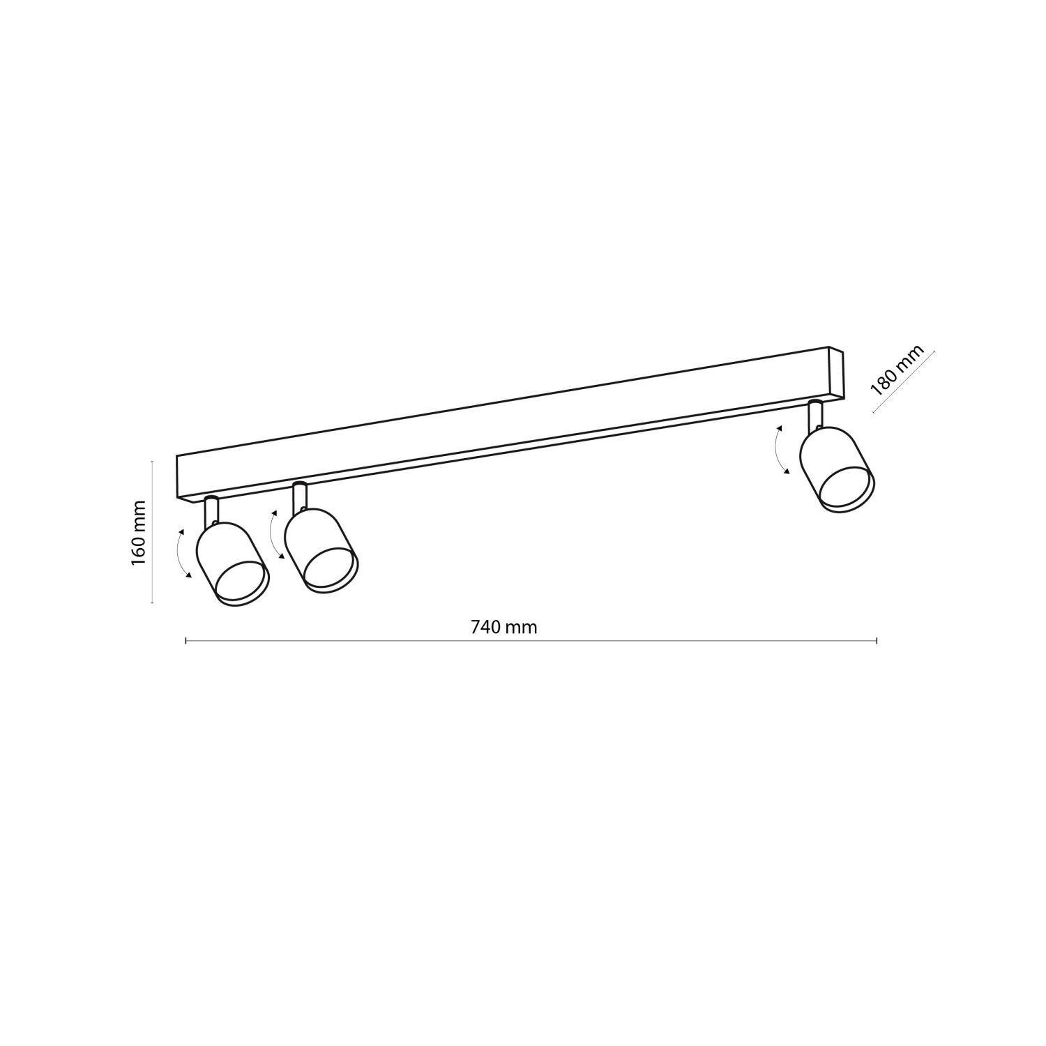 Deckenleuchte Schwarz 74 cm lang GU10 Metall 3-flammig