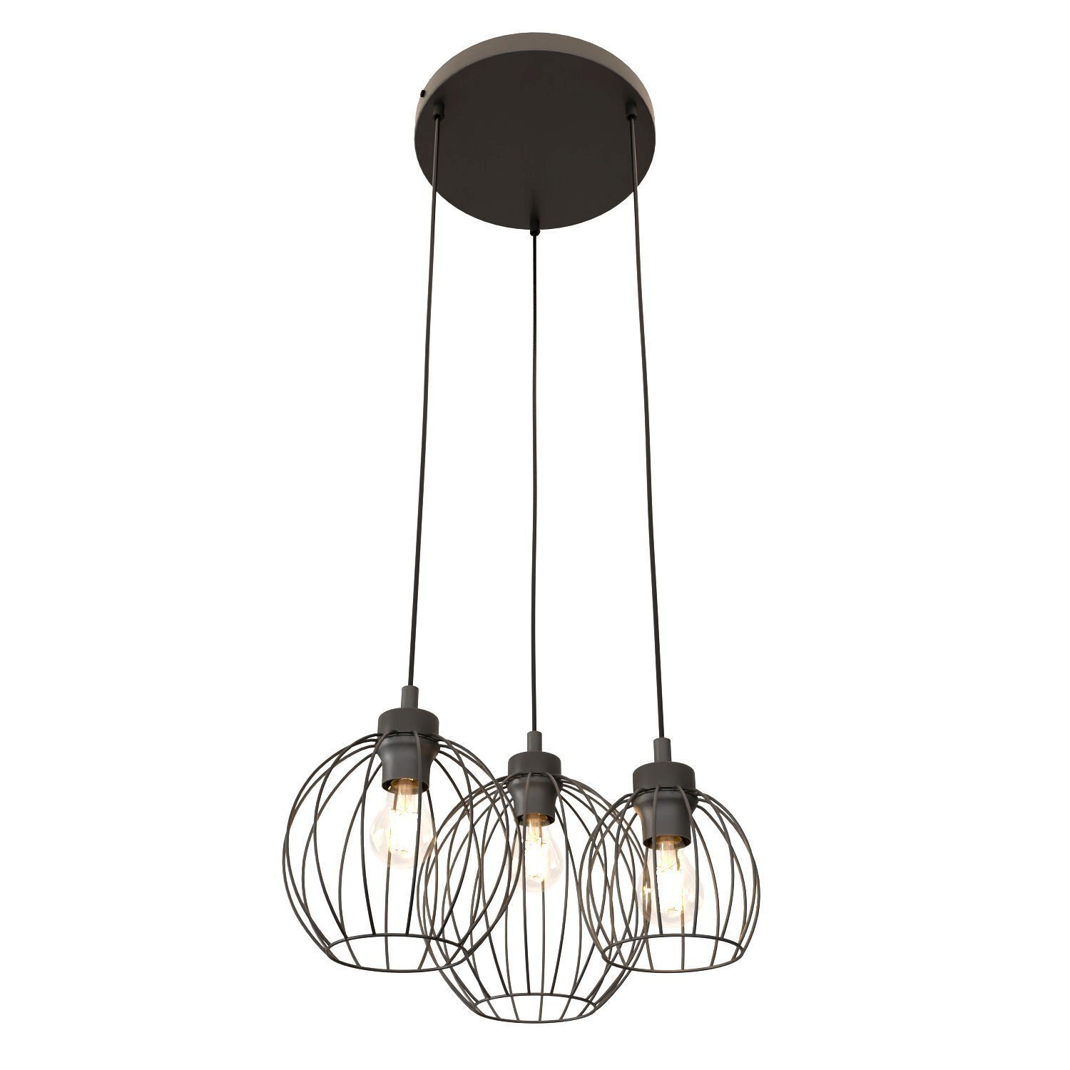 Metall Hängelampe E27 3-flammig B:30 cm rund Schwarz