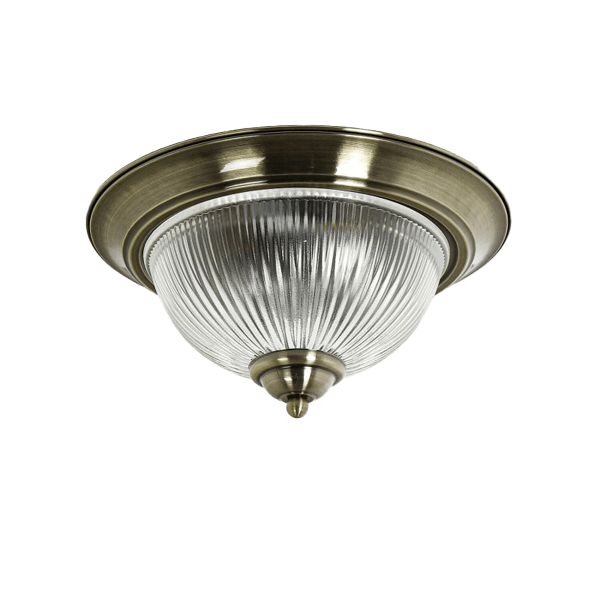 Deckenleuchte, Flush Mount, Messing, Glasschirm, gerippter Glasschirm