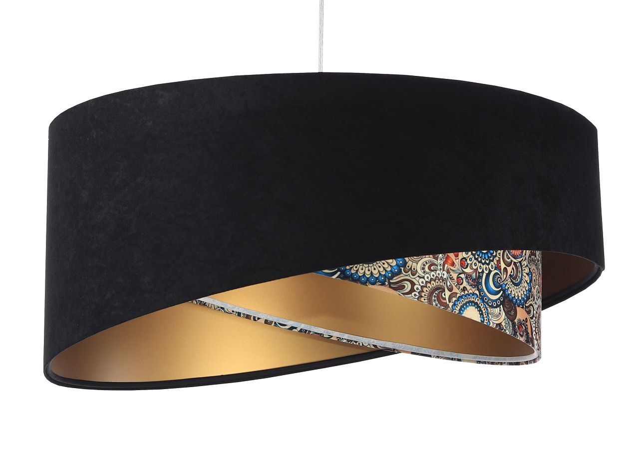 Hängelampe rund D: 50 cm E27 Stoffschirm Schwarz Bunt Gold Lampe