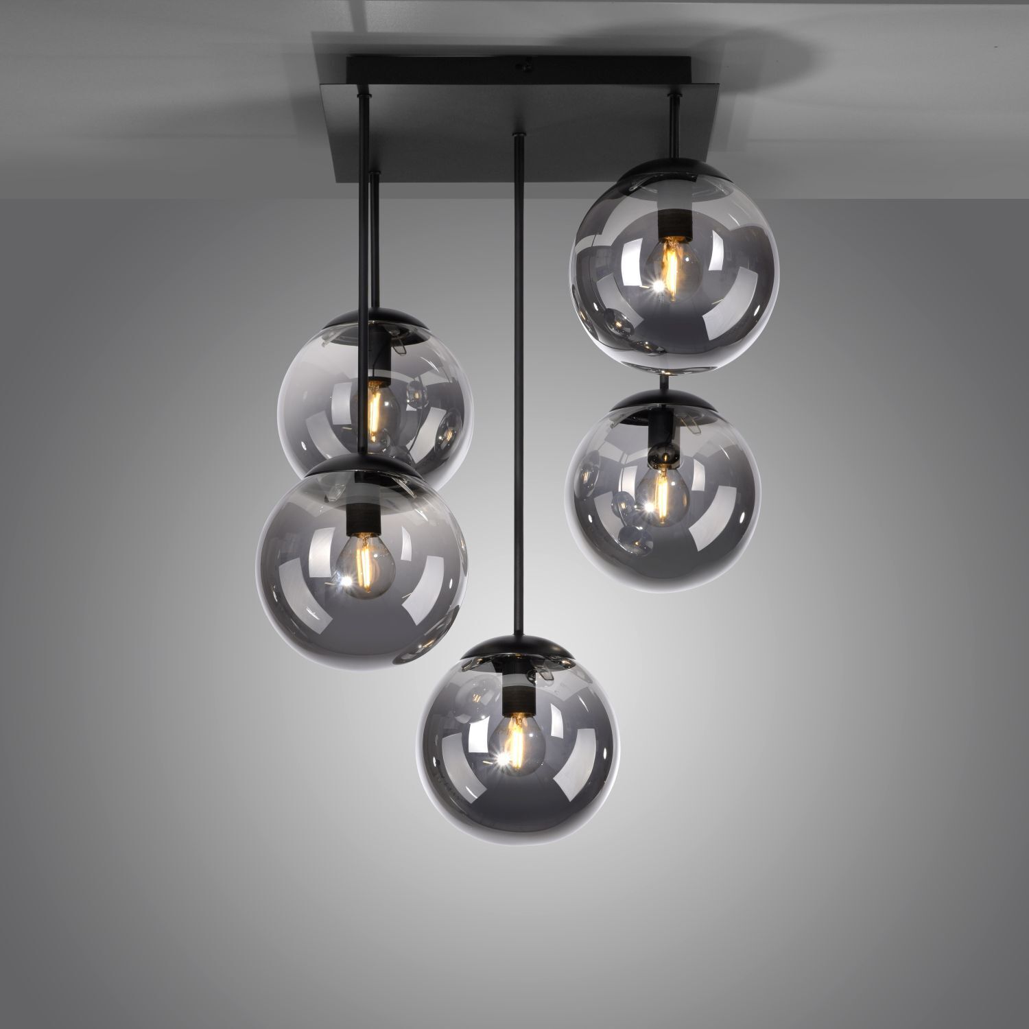 Gemütliche Deckenleuchte Metall Rauchglas B:39 cm E14 Leuchter, Lampe, Deckenleuchte