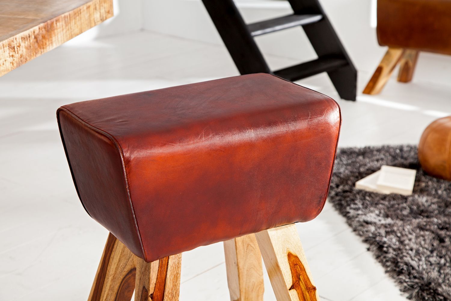 Barhocker Echtleder Massivholz 40 cm in Kaffeebraun Natur Moebel, Zubehör, Geldbörse