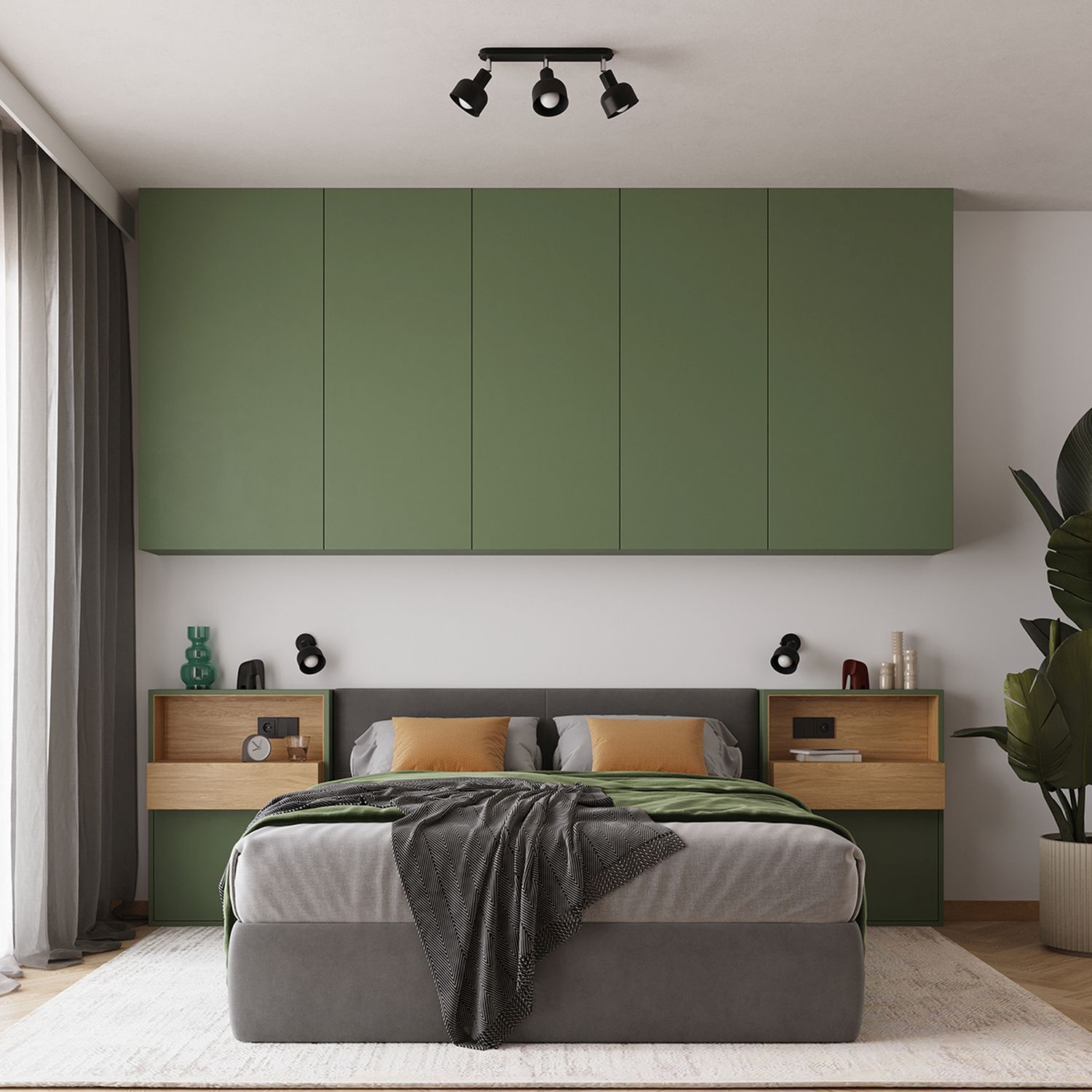 Schlafzimmer, Bettrahmen, Gründelemente, Bettzeug, Wandschrank