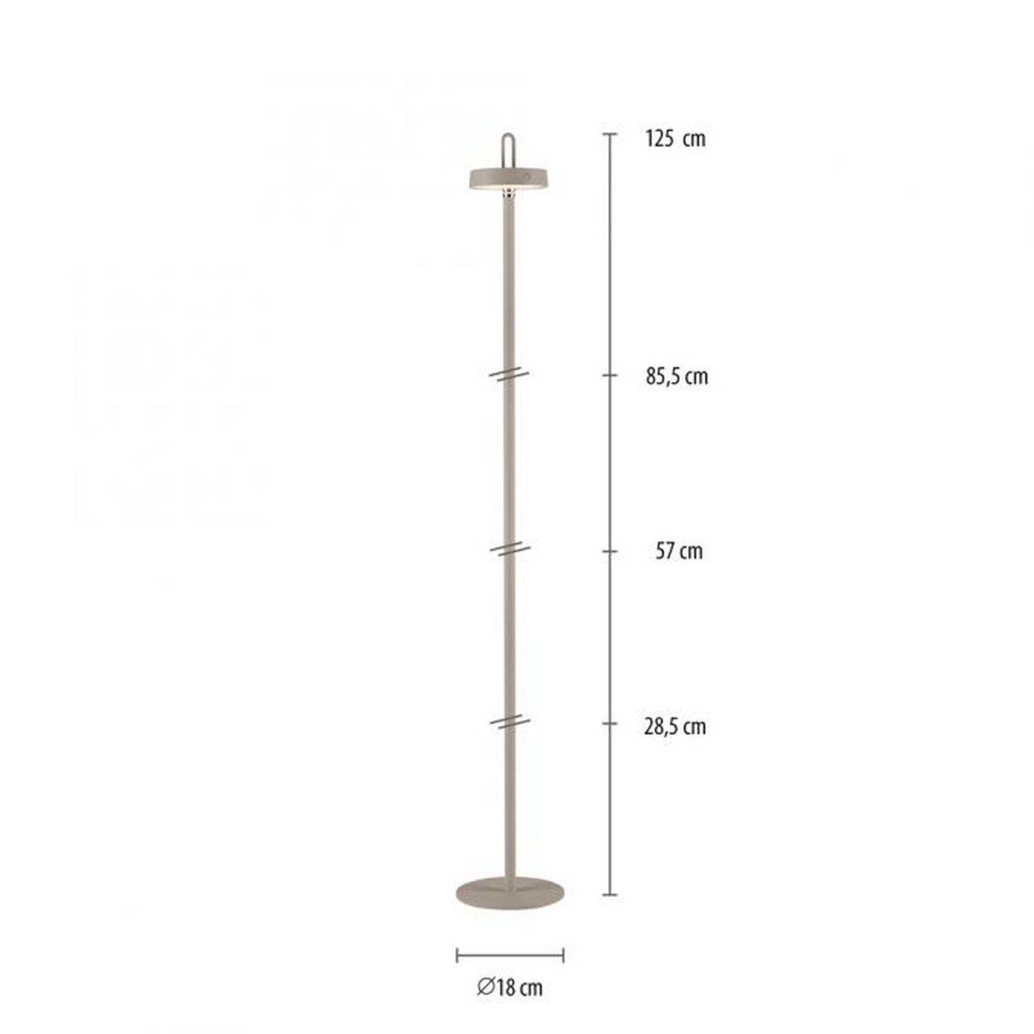 LED Akku Stehlampe Greige Dimmer Touch IP44 125,2 cm