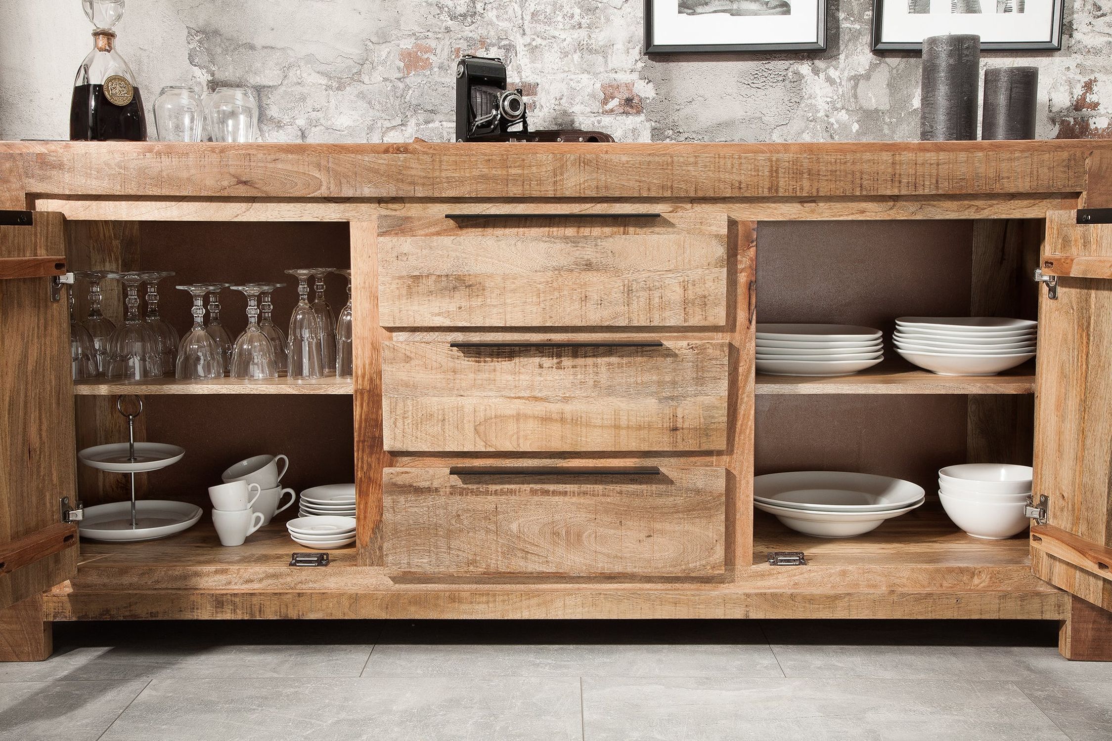 Sideboard Mangoholz 174 x 76 cm Handarbeit Schubladen Türen Moebel, Anrichte, Innenarchitektur, Holz, Hartholz