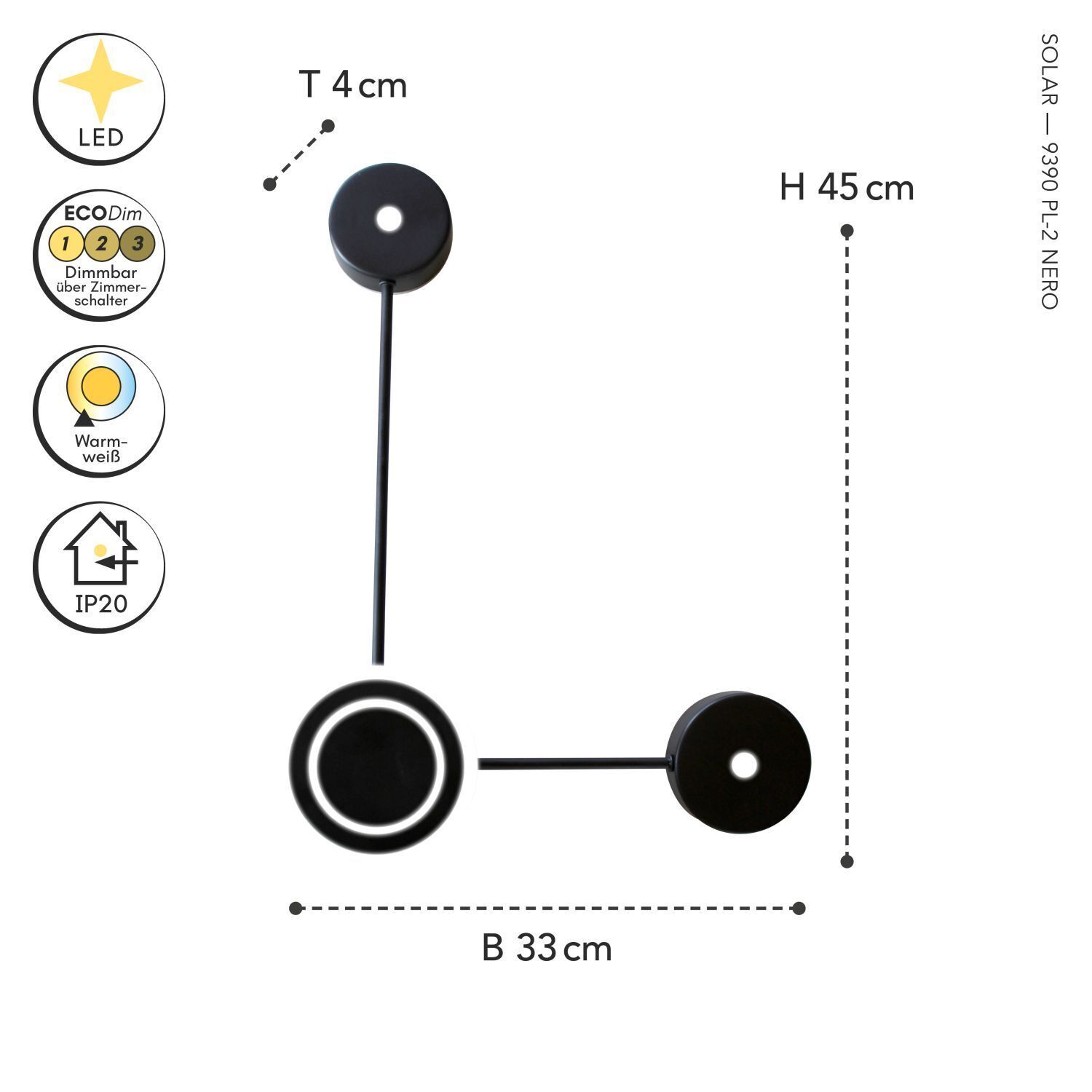 LED Wandlampe Aluminium dimmbar H:44 cm 3000 K Schwarz