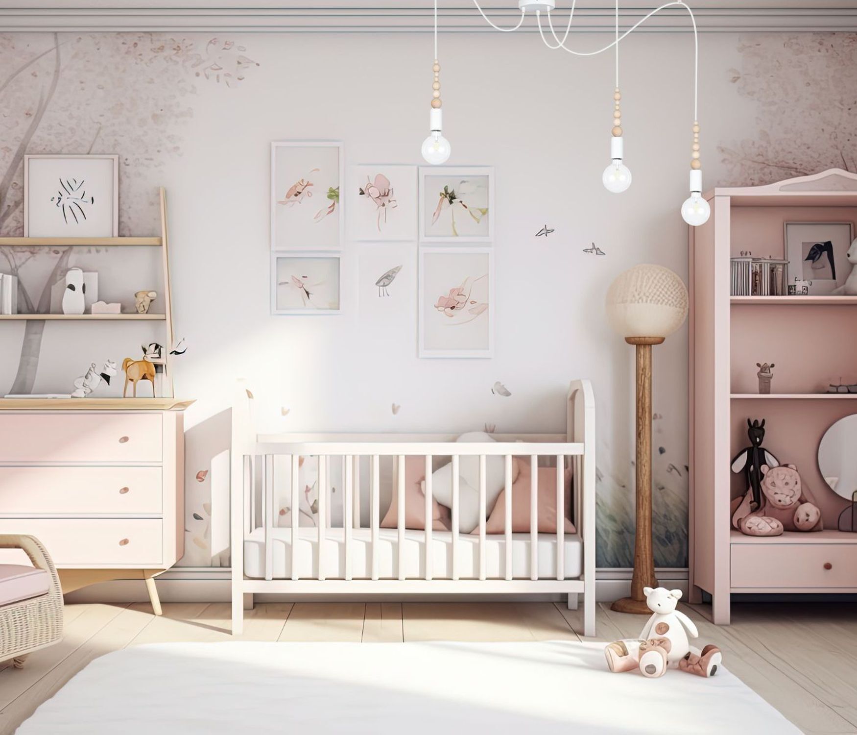 Große Spider Pendelleuchte Holz Metall E27 3-flmg Weiß Dekoration für Zuhause, Krippe, Mobiliar, Drinnen, Gärtnerei