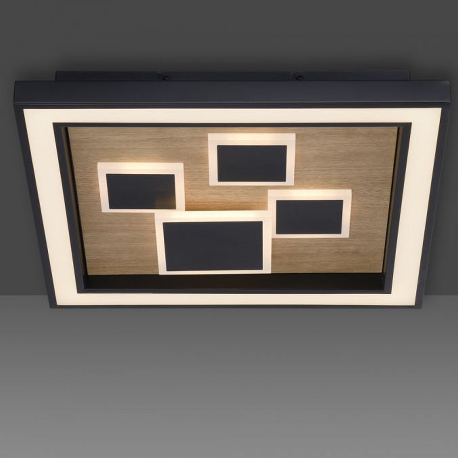 LED Deckenleuchte Holz Schwarz Serienschalter L:48 cm Moebel, Tabelle, Postfach