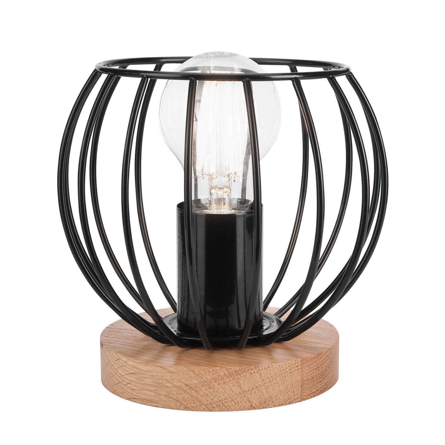 Tischlampe Schwarz E27 klein H: 16 cm Metall Holz Retro