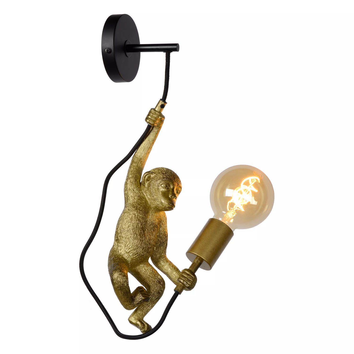 Wandleuchte Schwarz Gold Affe T:17,6 cm E27 Modern Beleuchtung, Licht, Lampe