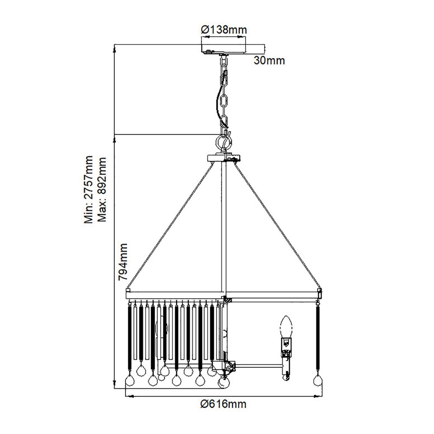 Kristall Hängelampe rund Ø 61 cm H: max. 2,7 m verstellbar Leuchter, Lampe