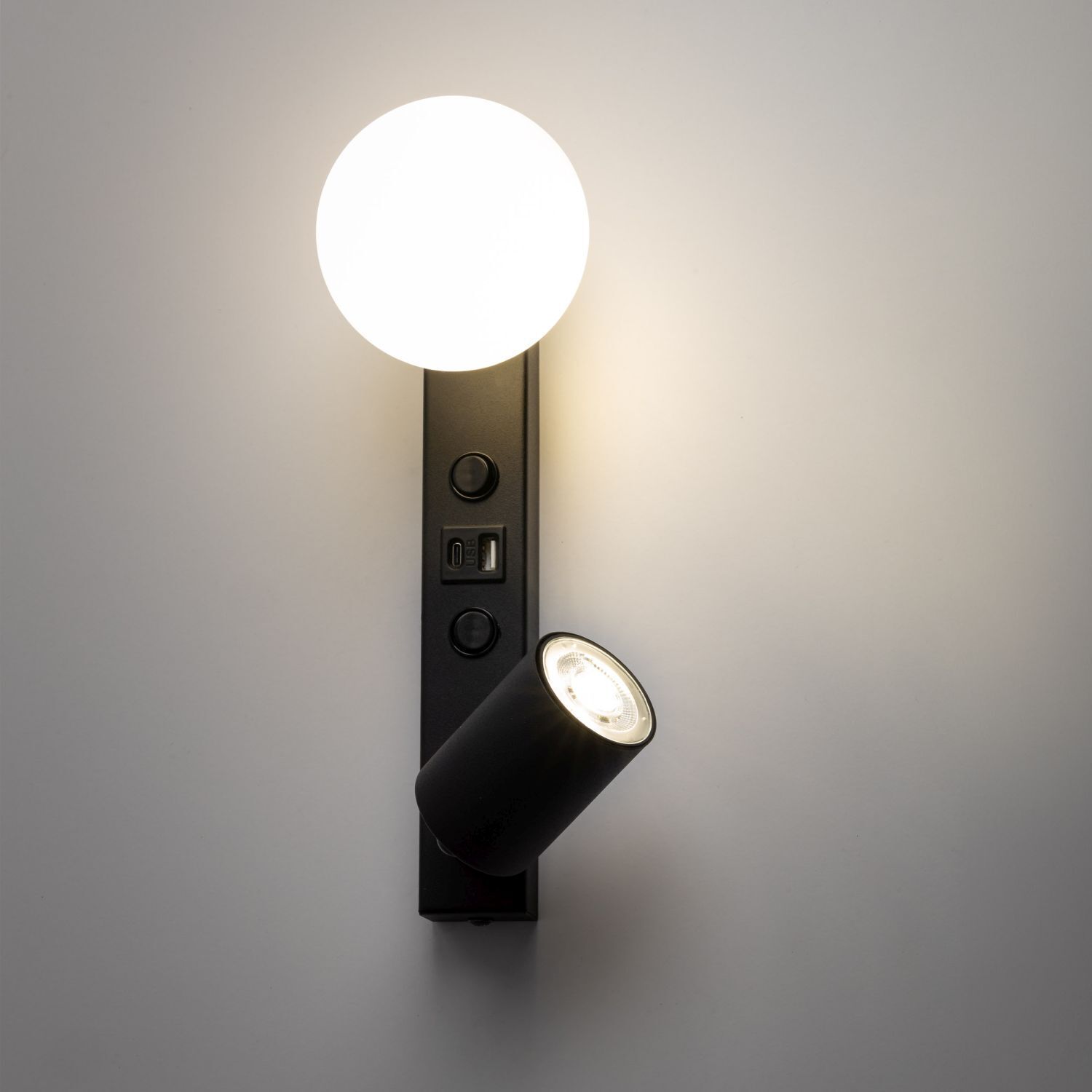 Wandlampe USB-Ladefunktion Schalter GU10 + G9 Glas Metall