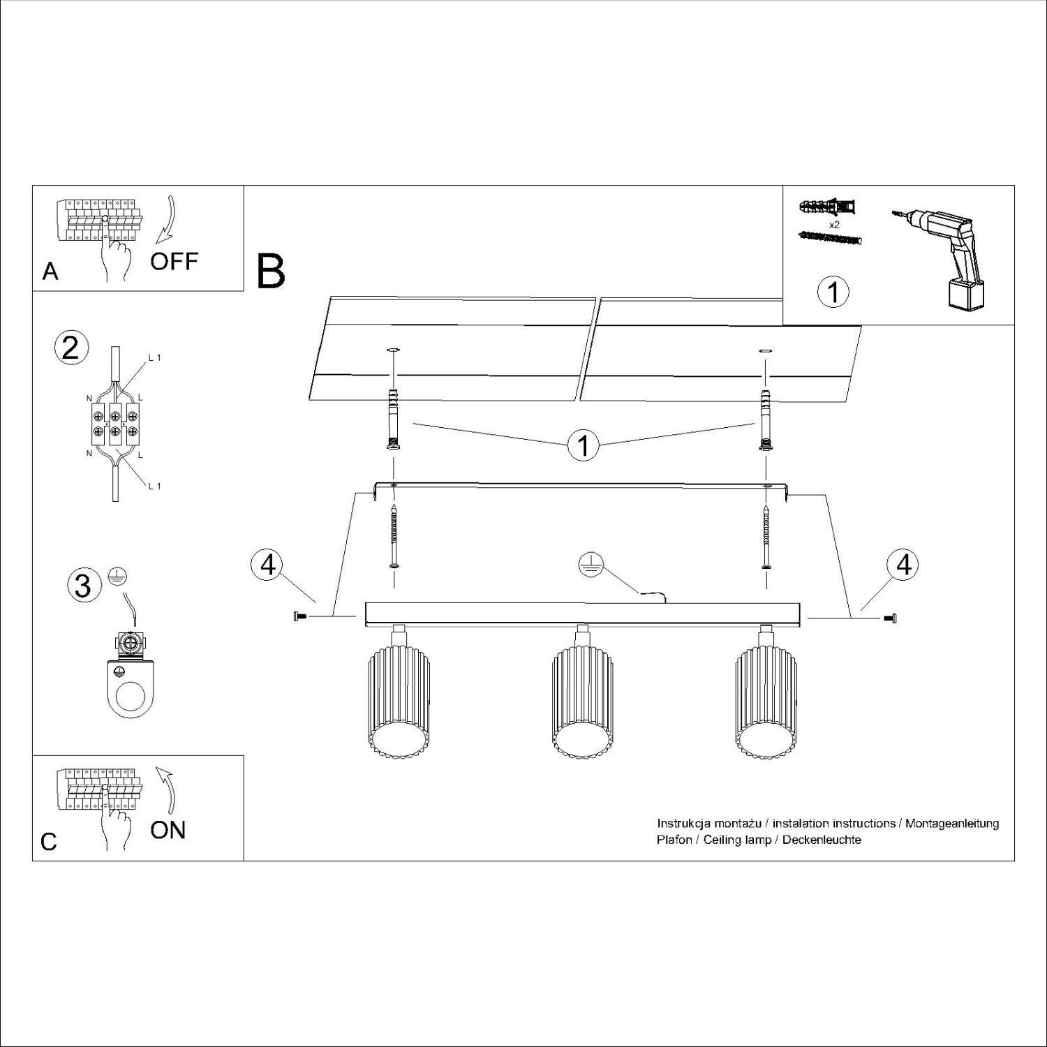 Deckenstrahler 3-flammig verstellbar 45 cm GU10 Taupe CAD-Diagramm, Diagramm