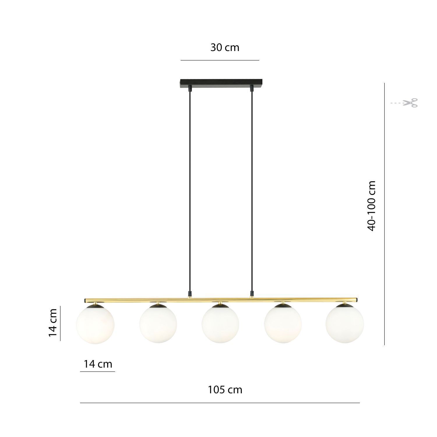 Pendelleuchte Schwarz Weiß Gold E14 Glas Metall 105 cm lang Leuchter, Lampe, Leuchte, Deckenleuchte