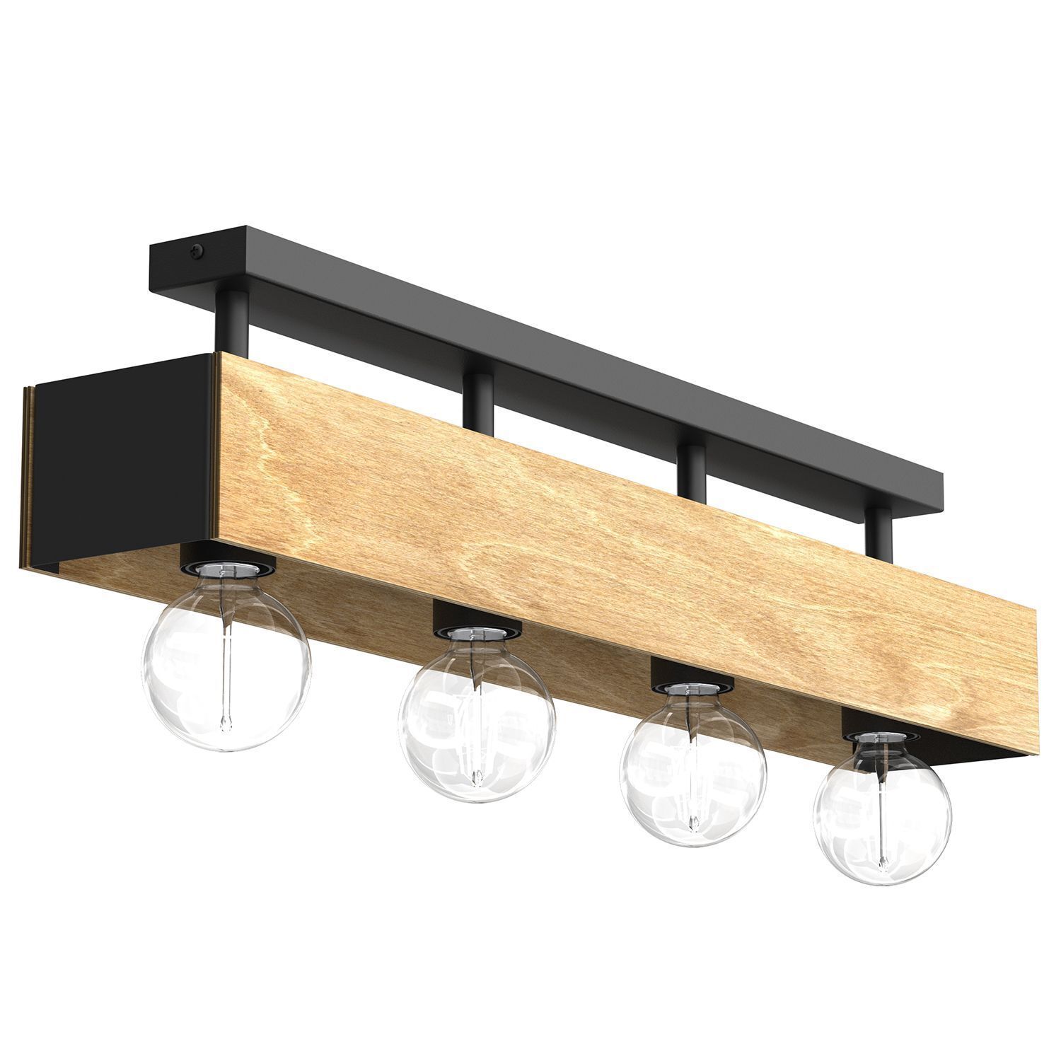 Deckenlampe Holz Metall L:76 cm Schwarz Natur gemütlich