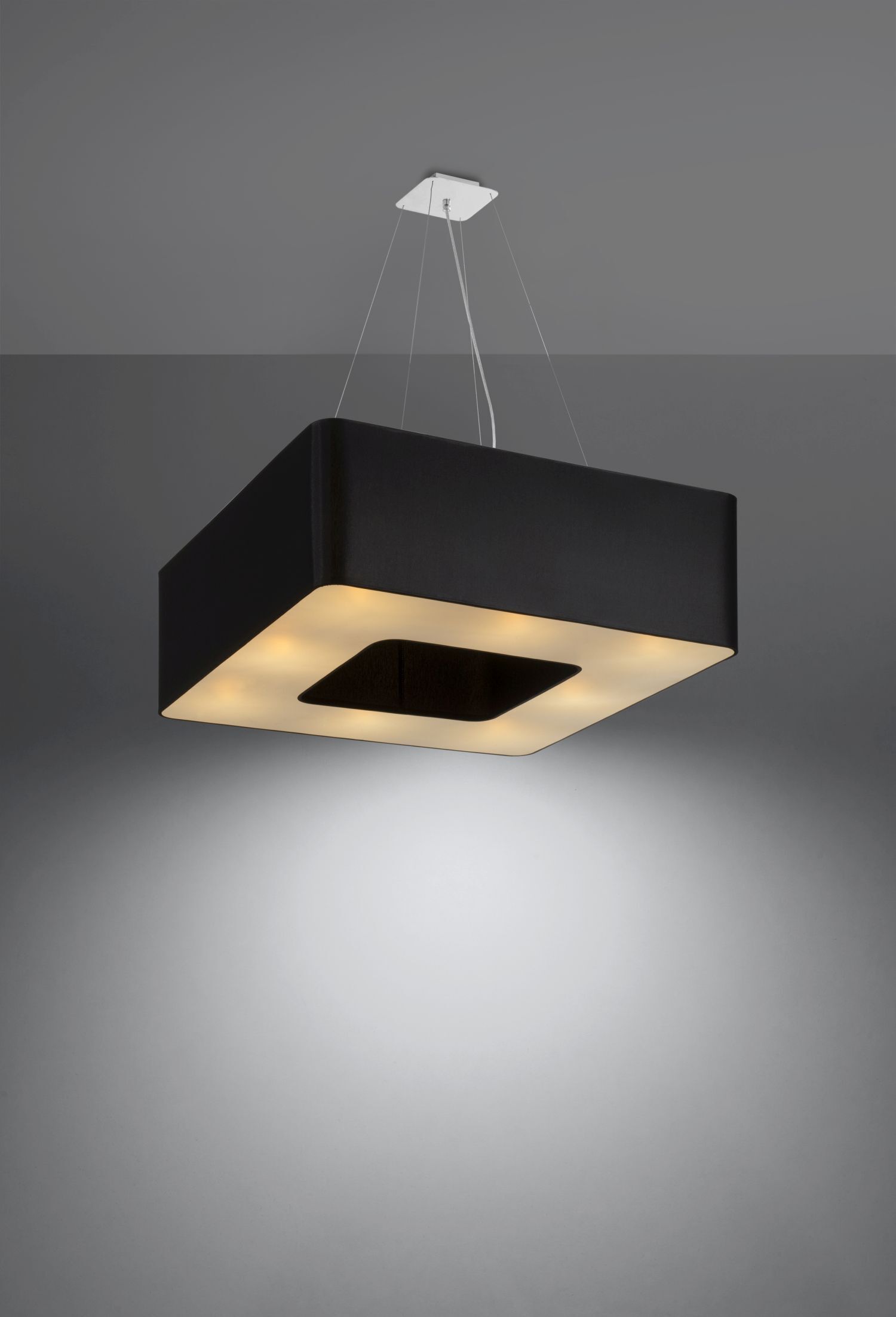 Hängelampe eckig B: 60 cm Schwarz blendarm Stoff 8x E27