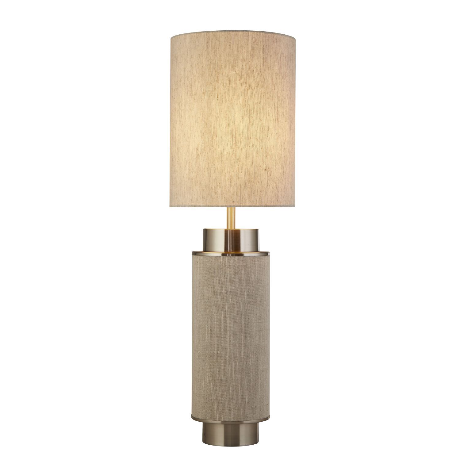 Tischleuchte Stoff Metall 72 cm hoch Grau-Beige Nickel E27
