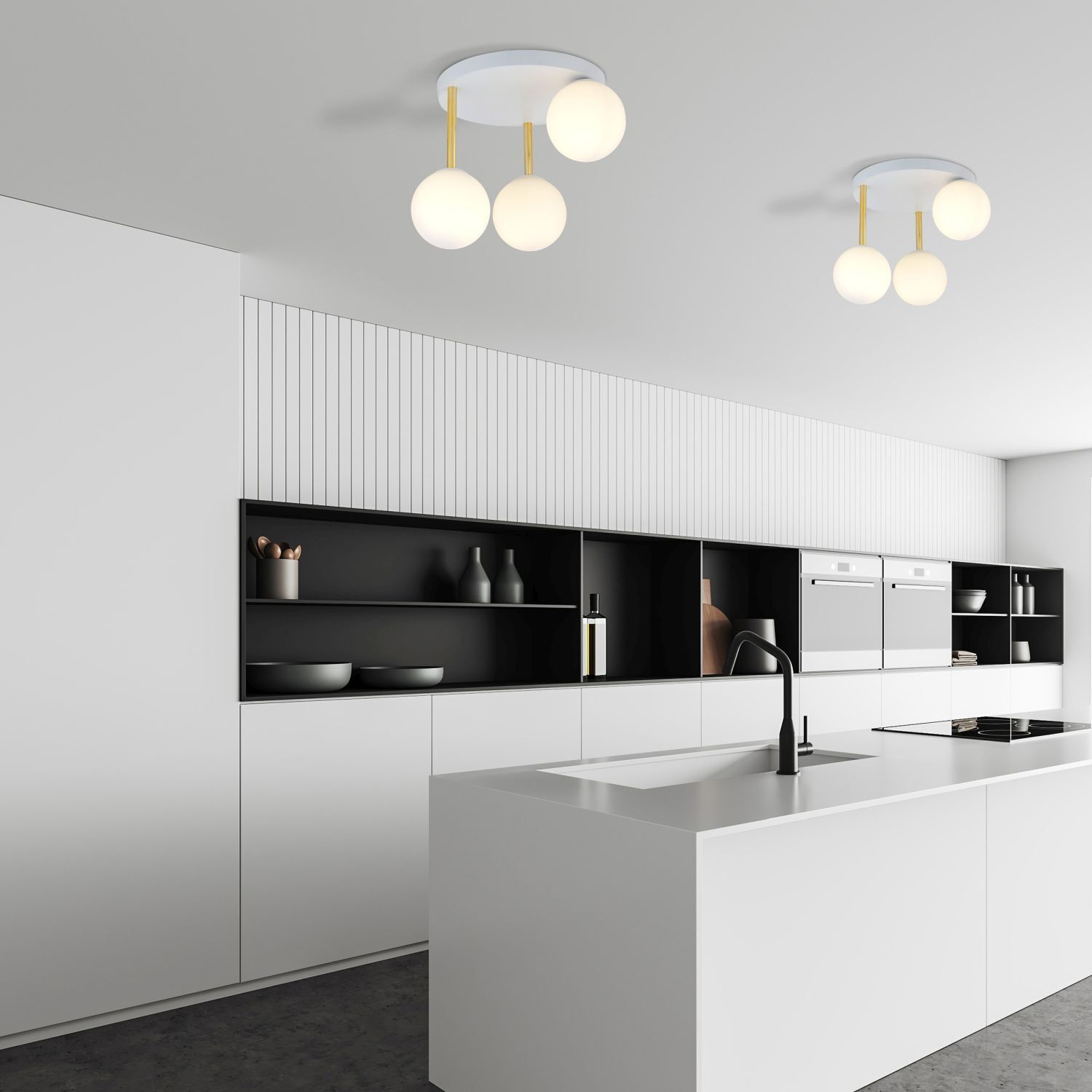Deckenlampe Weiß Gold 3x E14 Glas Metall blendarm